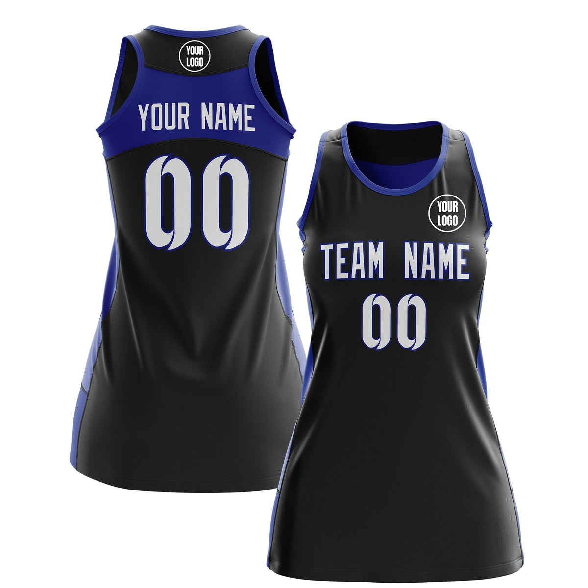 Custom Netball Dress | Black Royal Blue Classic Style Two-Tone Professional Team Uniforms