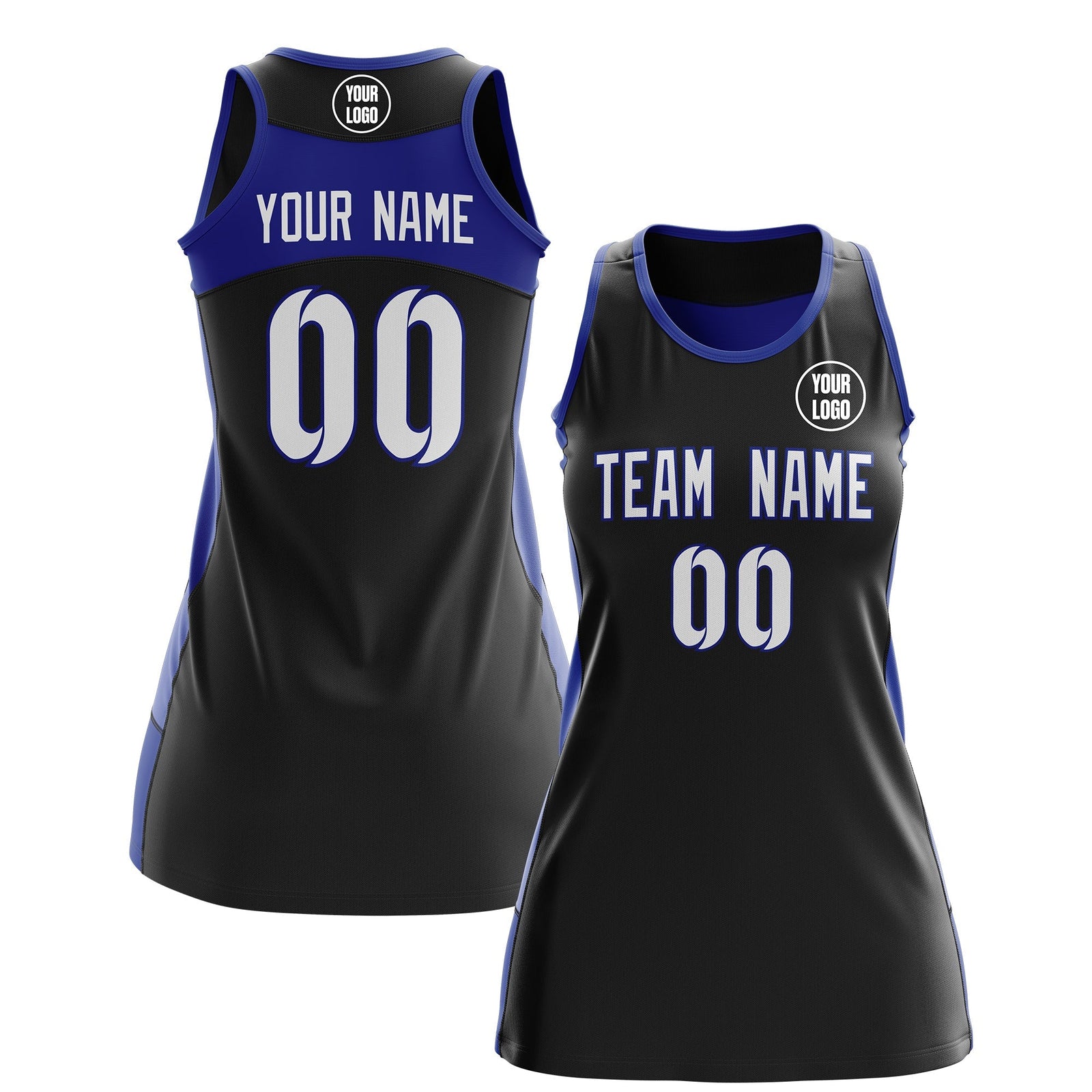 Custom Netball Dress | Black Royal Blue Classic Style Two-Tone Professional Team Uniforms