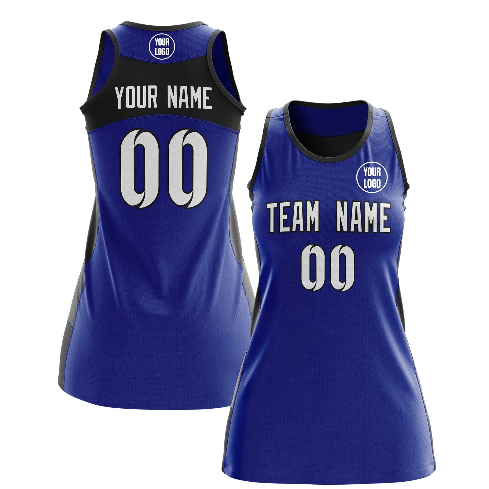 Custom Netball Dress | Royal Blue Black Classic Style Two-Tone Match Day Uniform
