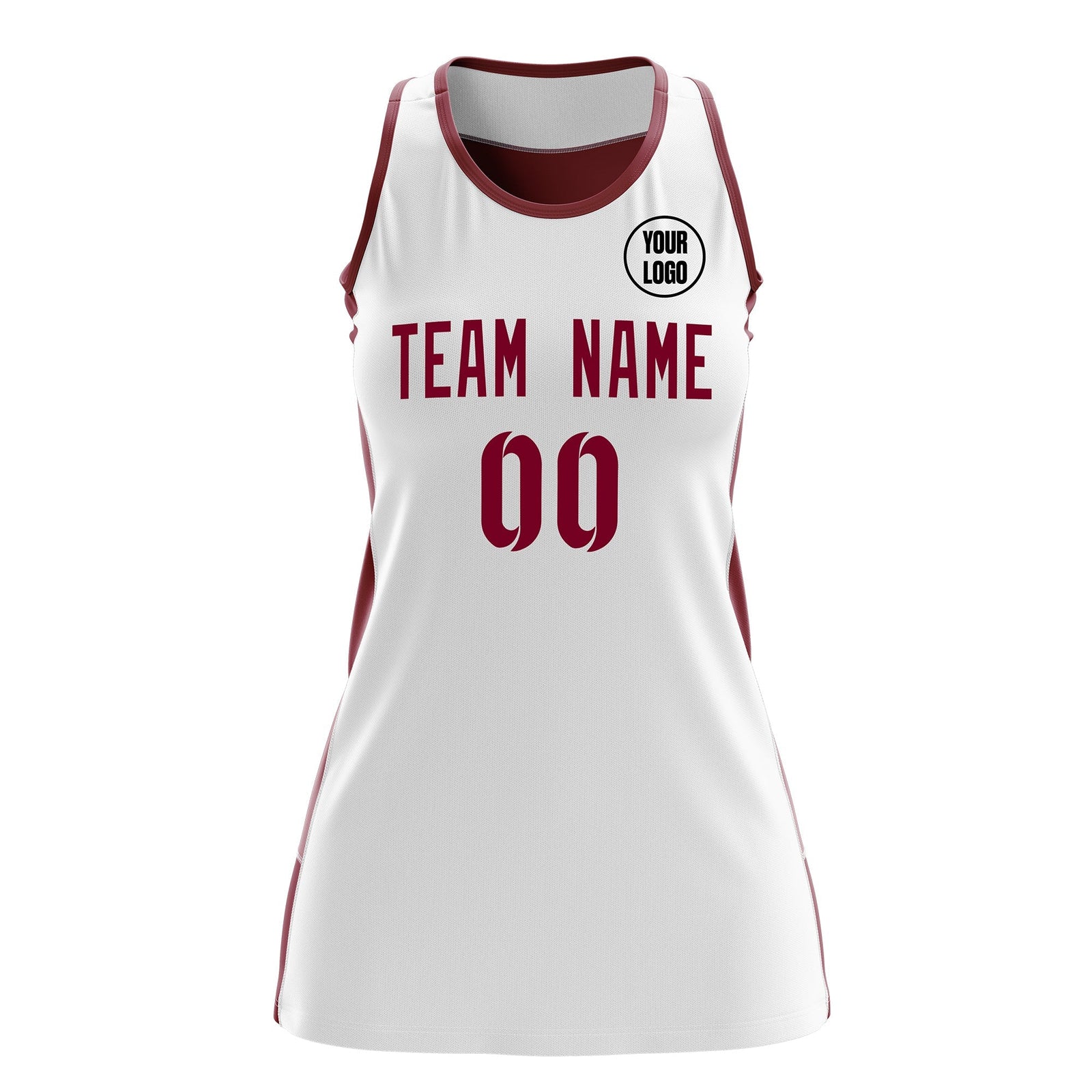 Custom Netball Dress | White Crimson Classic Style Two-Tone Match Day Uniform