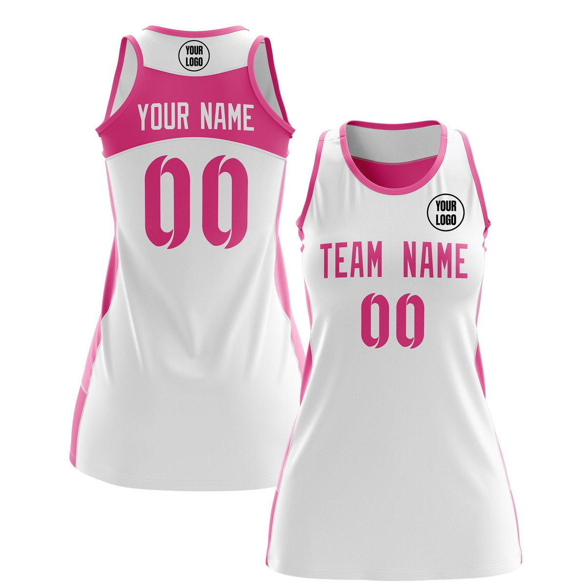 Custom Netball Dress | White Pink Classic Style Two-Tone Breathable Performance Sportswear