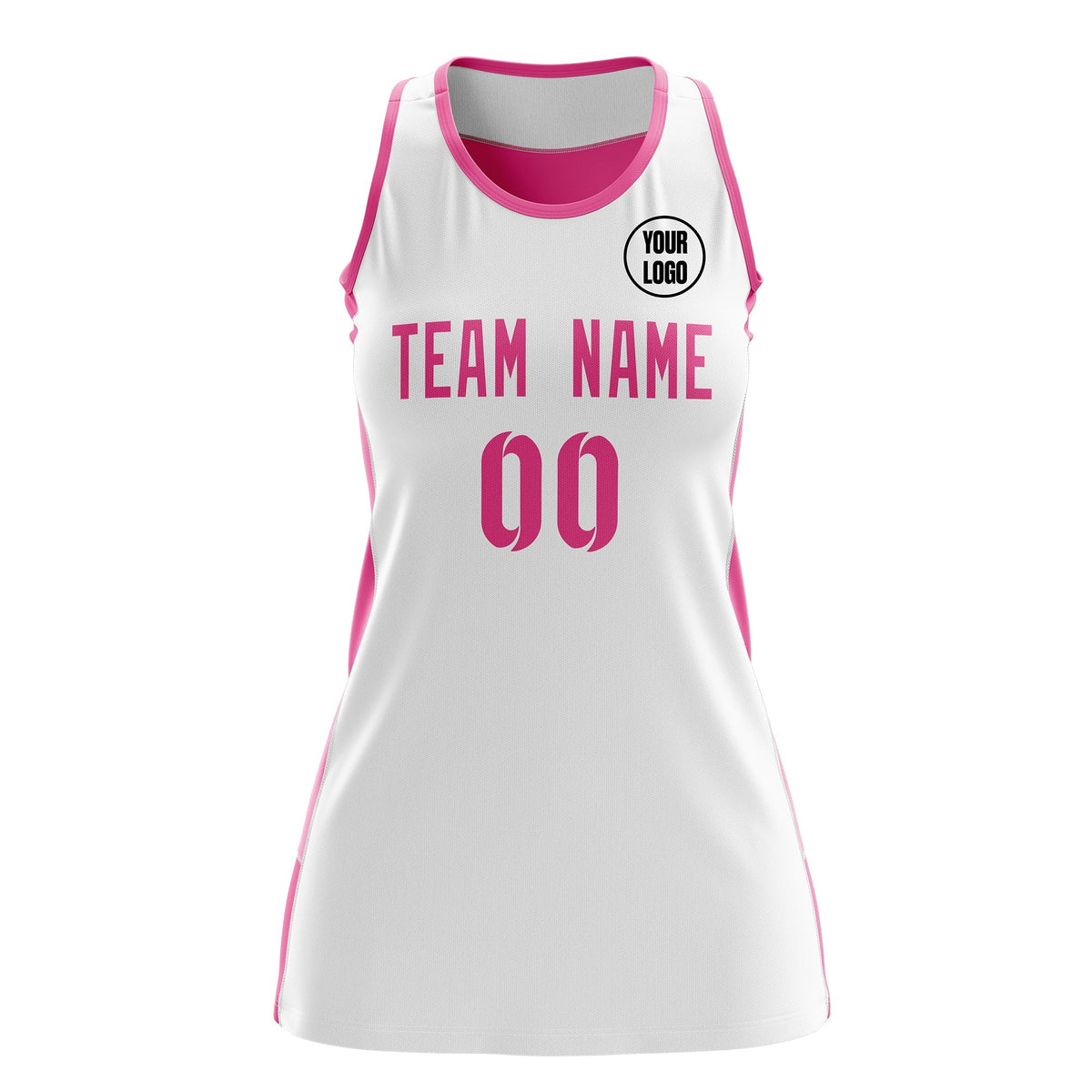 Custom Netball Dress | White Pink Classic Style Two-Tone Breathable Performance Sportswear