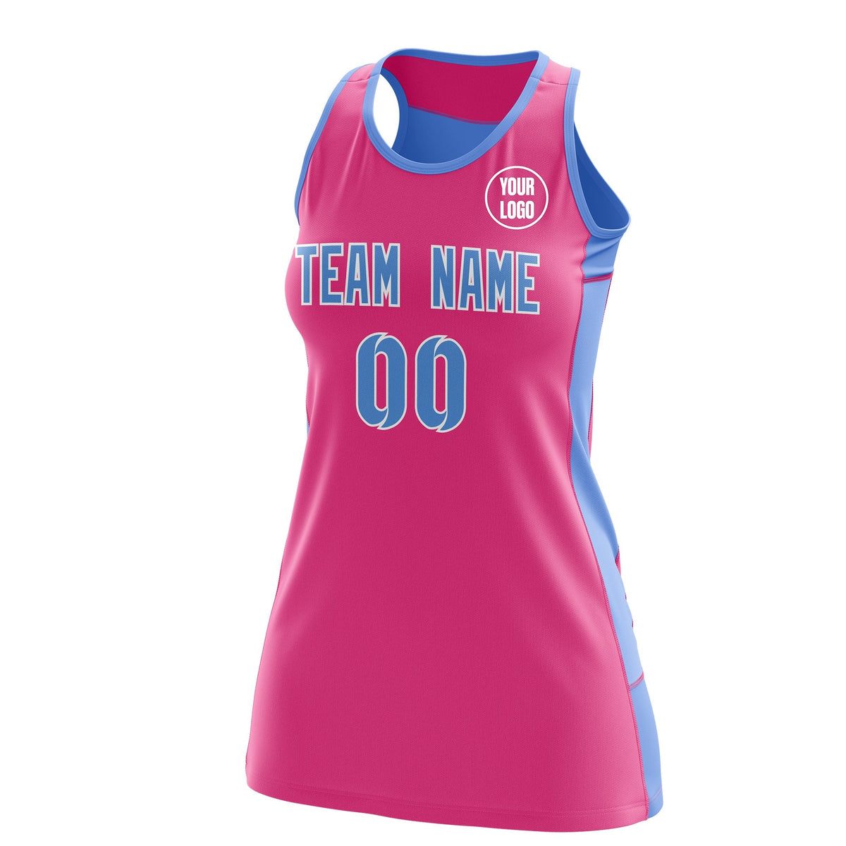 Custom Netball Dress | Pink Powder Blue Classic Style Two-Tone Professional Team Uniforms