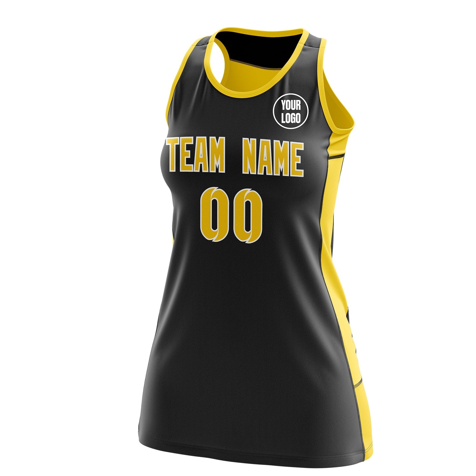 Custom Netball Dress | Black Gold Classic Style Two-Tone Match Day Uniform