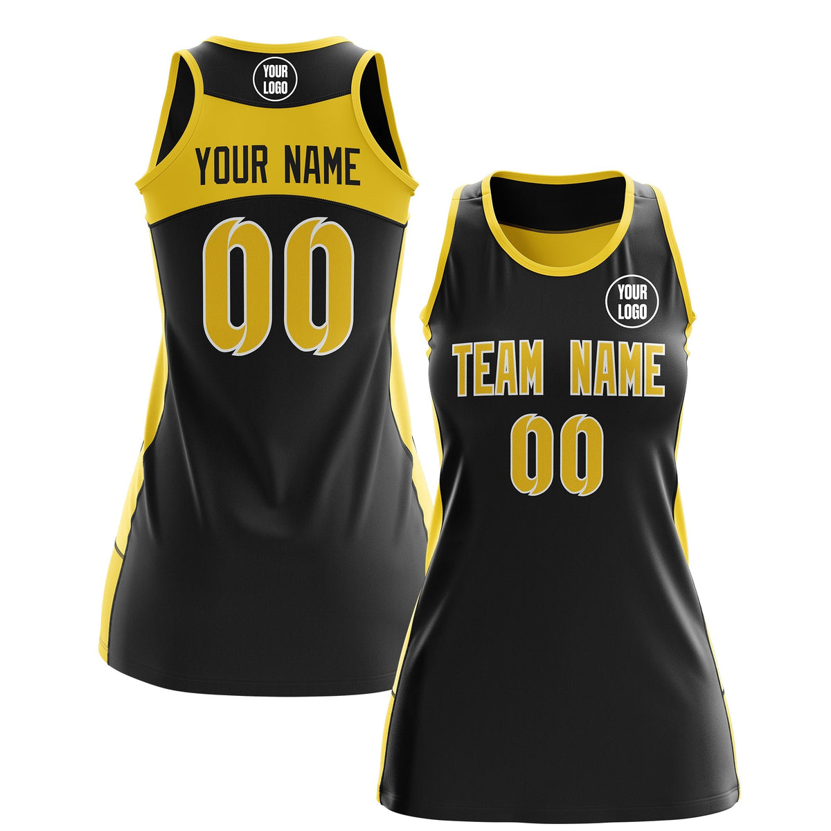 Custom Netball Dress | Black Gold Classic Style Two-Tone Match Day Uniform