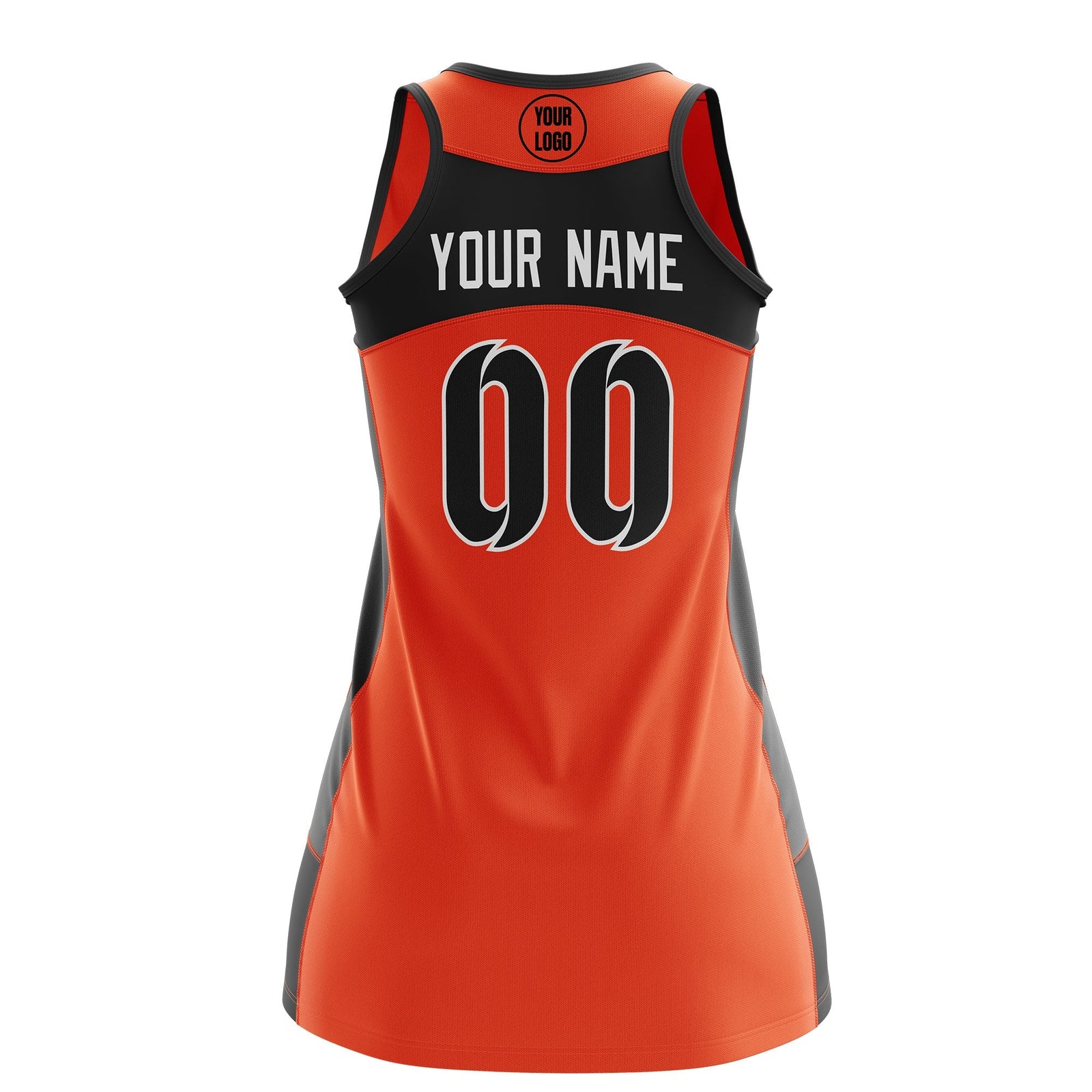 Custom Netball Dress | Orange Black Classic Style Two-Tone Professional Team Uniforms