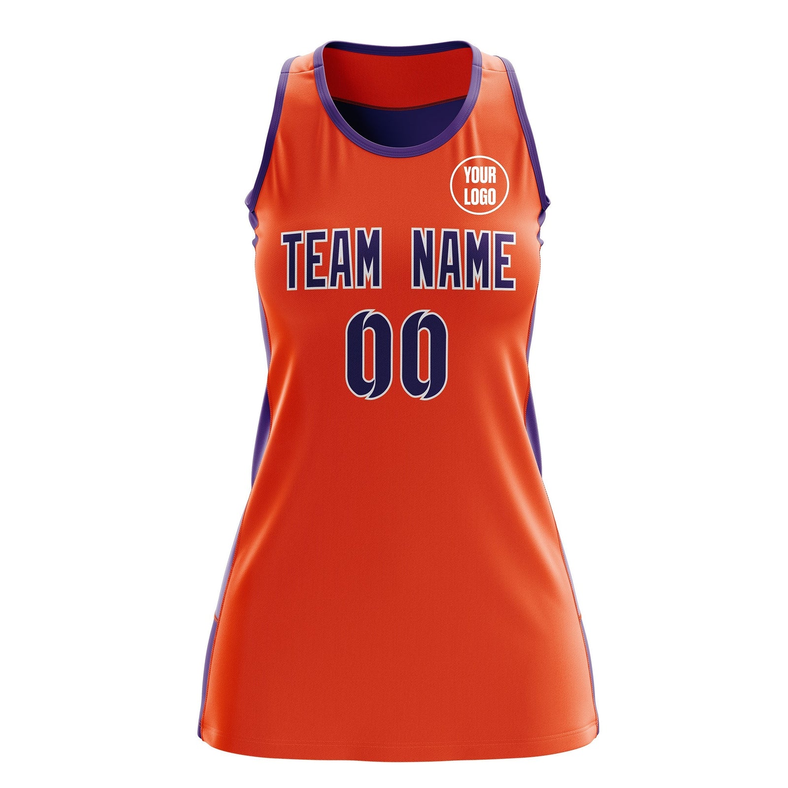 Custom Netball Dress | Orange Purple Classic Style Two-Tone Professional Team Uniforms