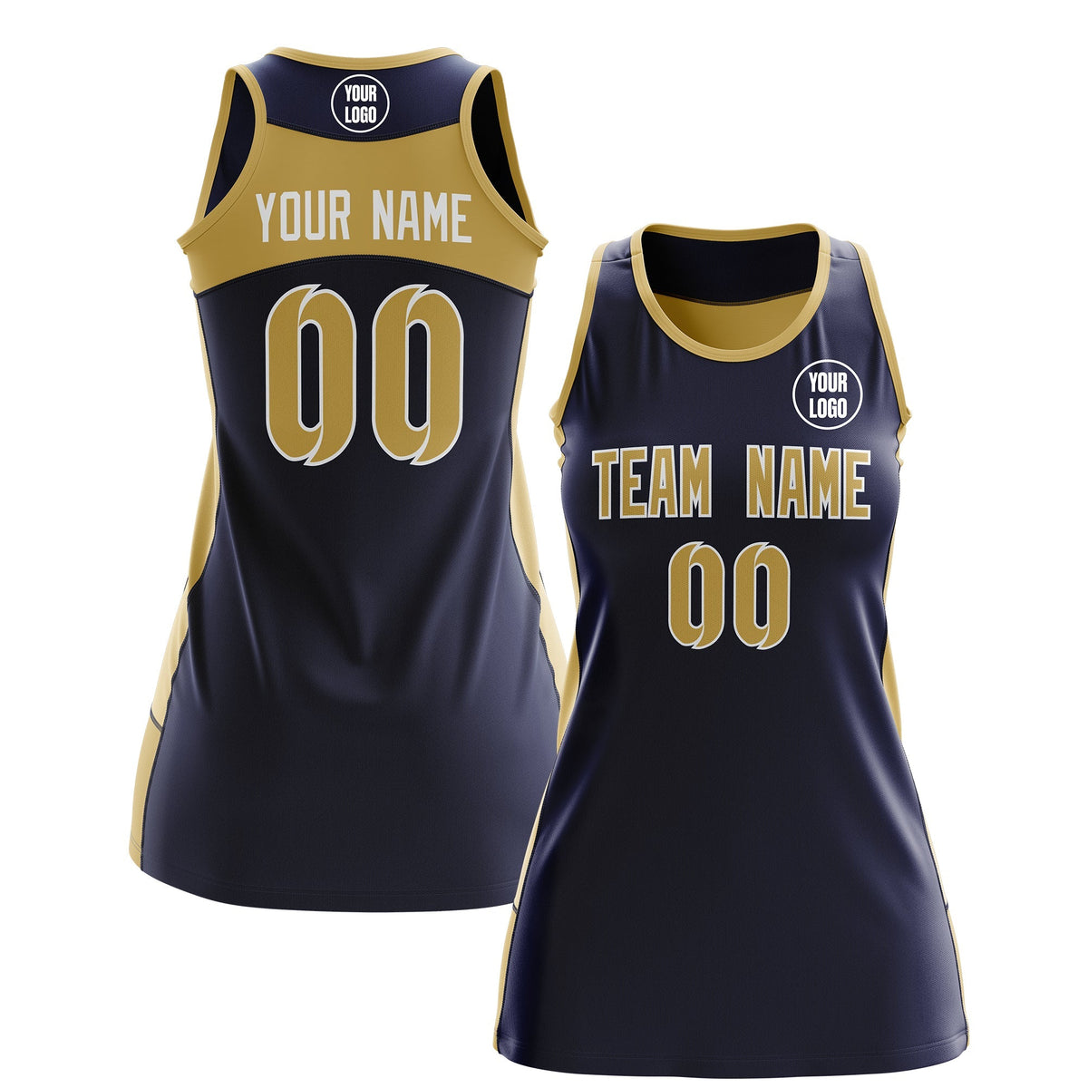 Custom Netball Dress | Navy Old Gold Classic Style Two-Tone Match Day Uniform