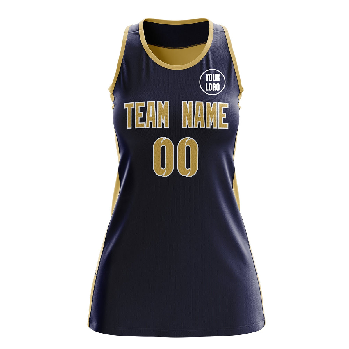 Custom Netball Dress | Navy Old Gold Classic Style Two-Tone Match Day Uniform