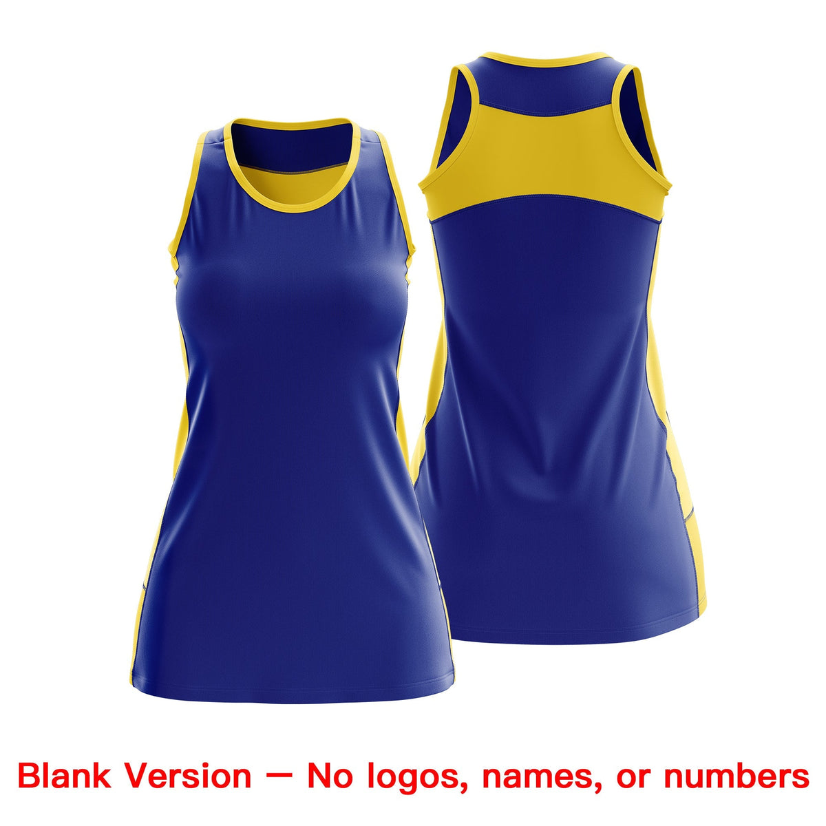 Custom Netball Dress | Royal Blue Gold Classic Style Two-Tone Breathable Performance Sportswear