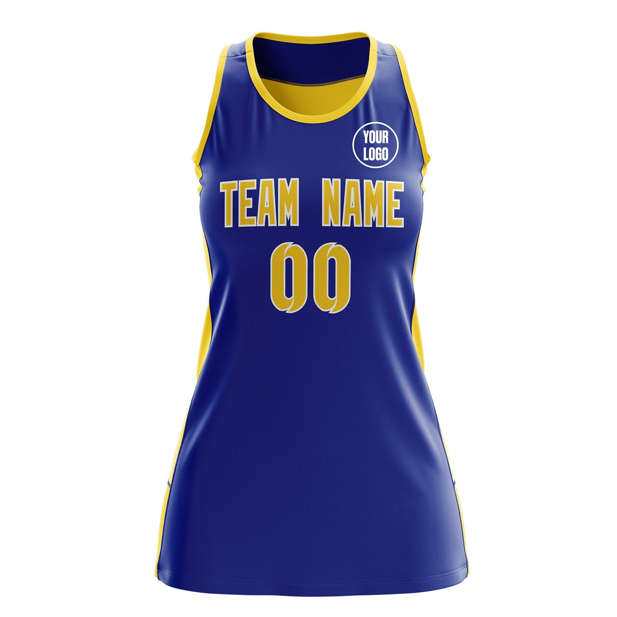 Custom Netball Dress | Royal Blue Gold Classic Style Two-Tone Breathable Performance Sportswear