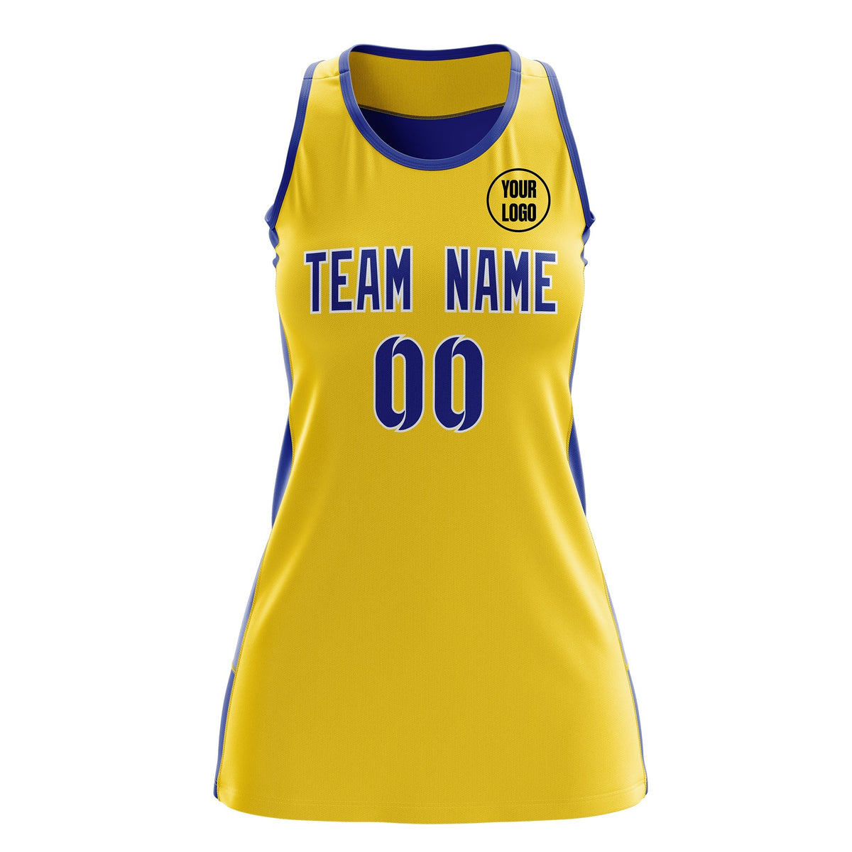 Custom Netball Dress | Gold Royal Blue Classic Style Two-Tone Professional Team Uniforms