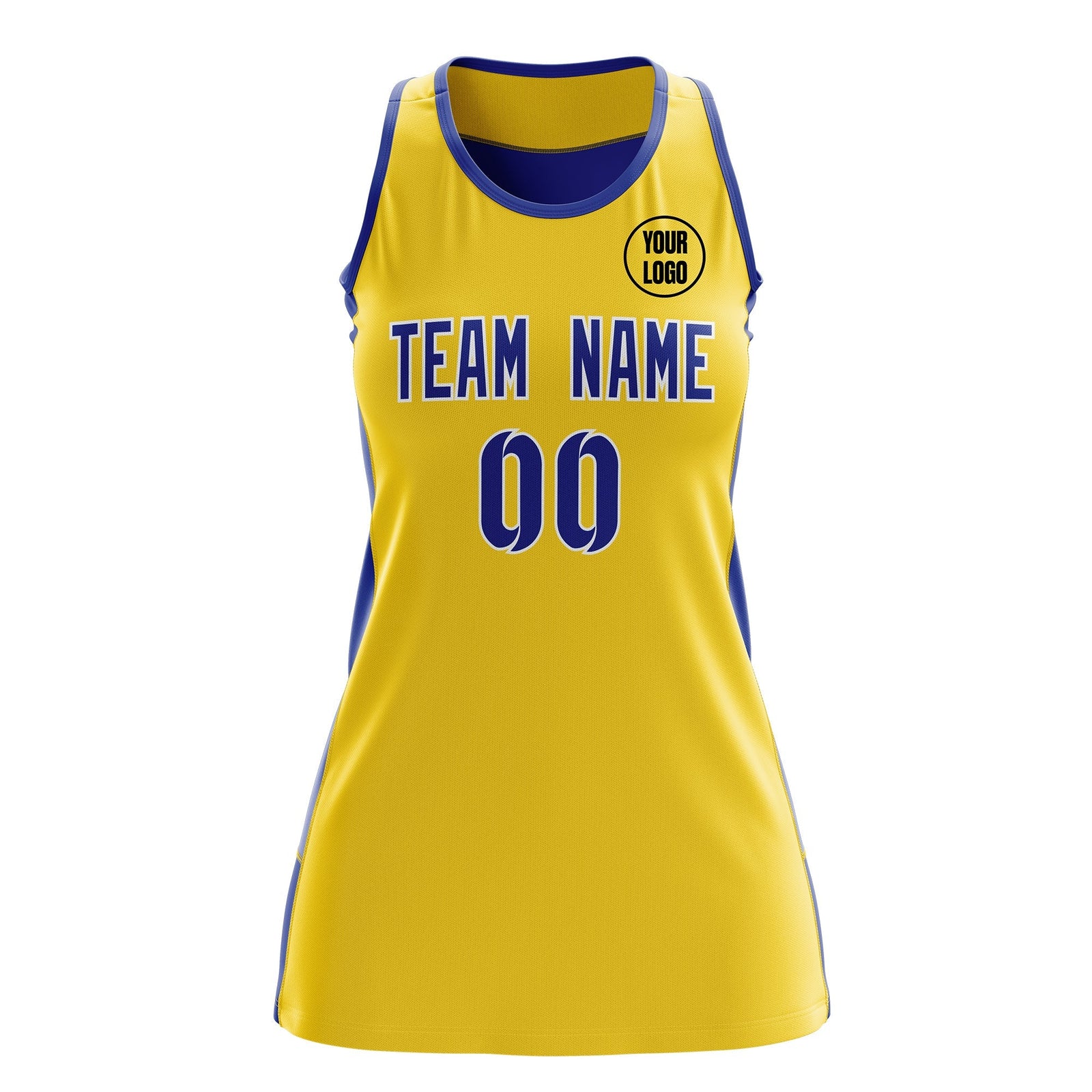 Custom Netball Dress | Gold Royal Blue Classic Style Two-Tone Professional Team Uniforms