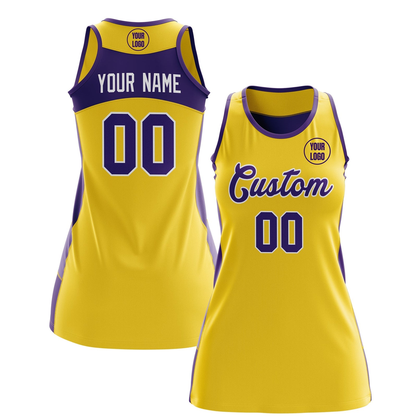 Custom Netball Dress | Gold Purple Classic Style Two-Tone Match Day Uniform