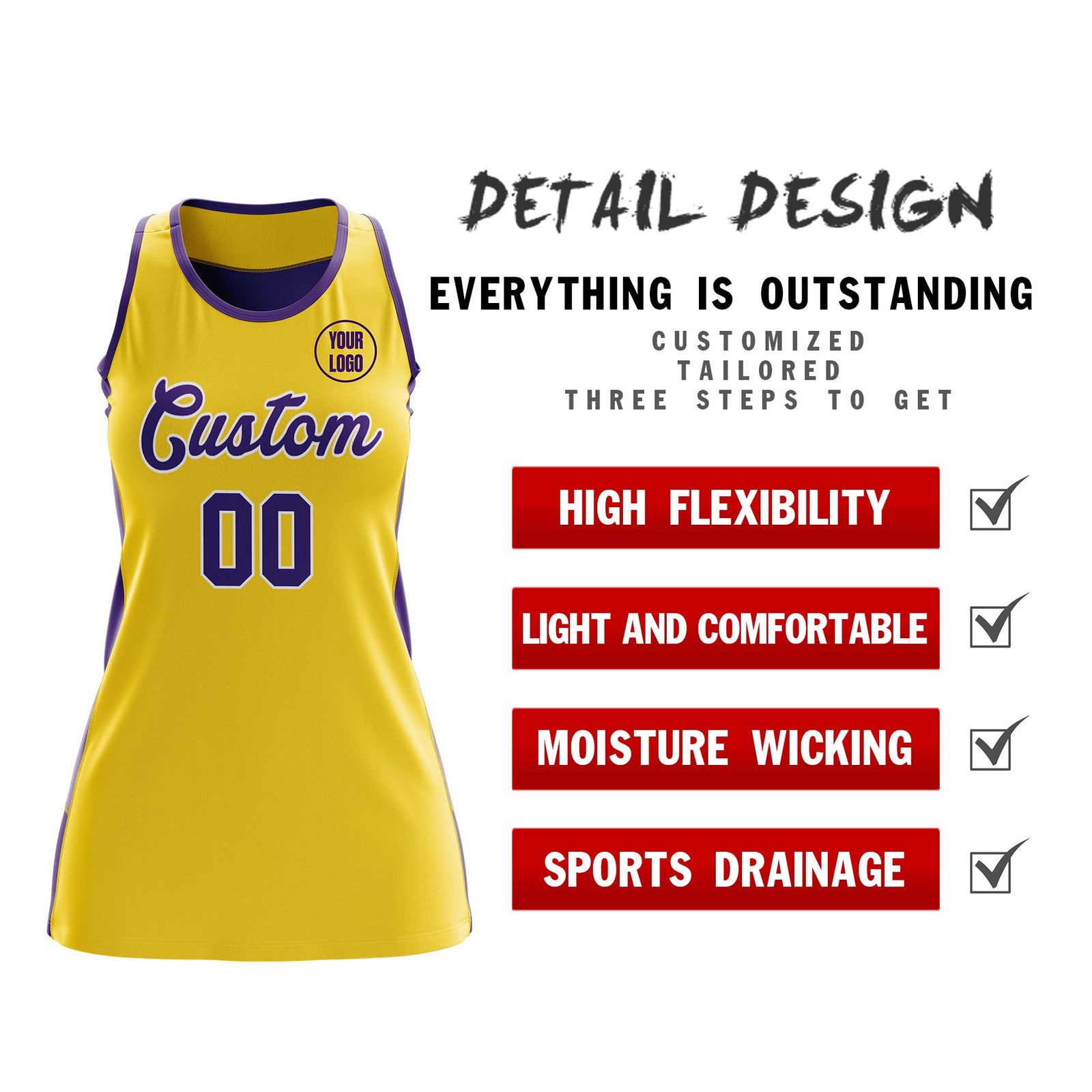 Custom Netball Dress | Gold Purple Classic Style Two-Tone Match Day Uniform