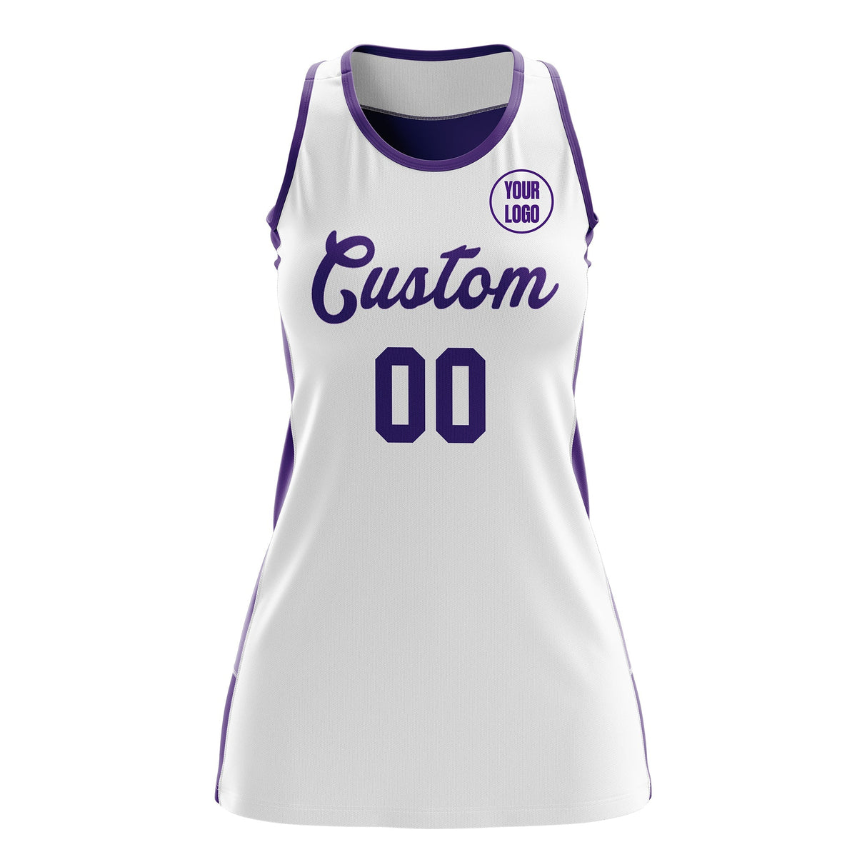 Custom Netball Dress | White Purple Classic Style Two-Tone Breathable Performance Sportswear