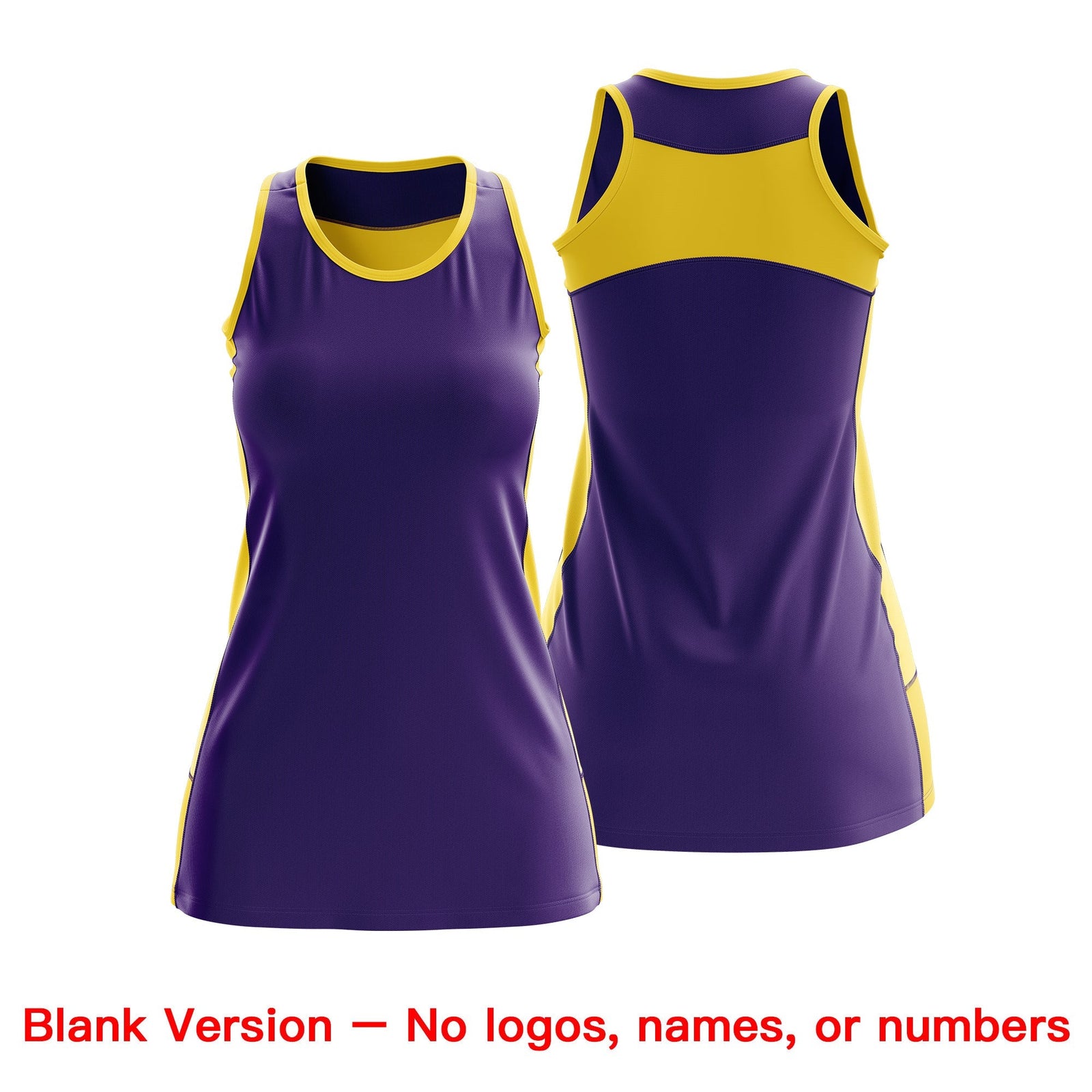 Custom Netball Dress | Purple Gold Classic Style Two-Tone Professional Team Uniforms