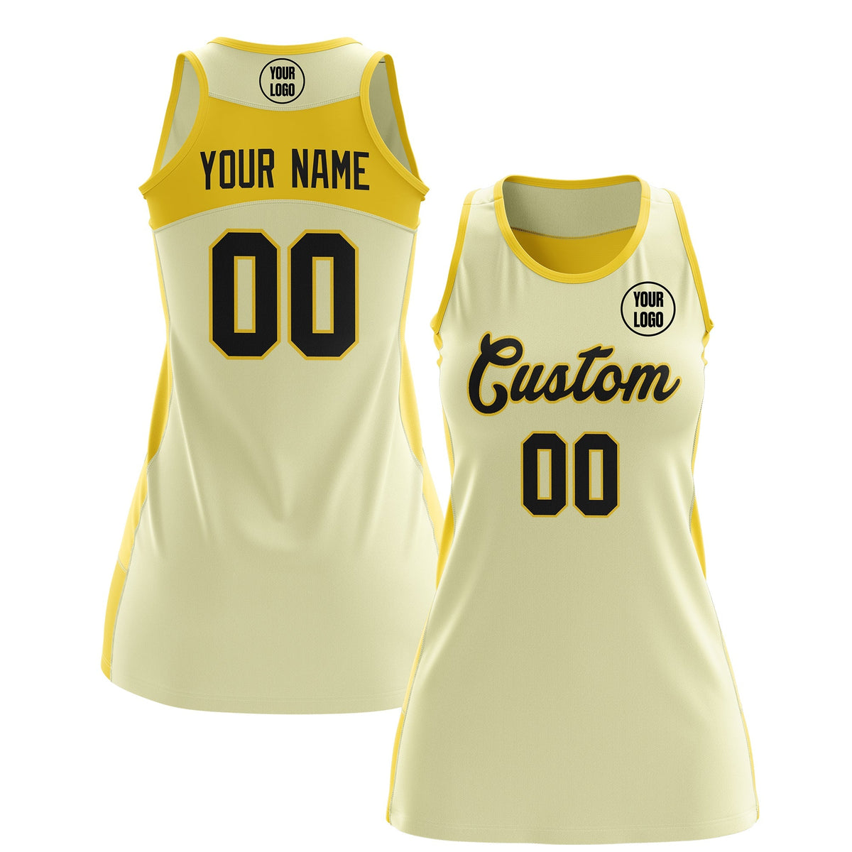 Custom Netball Dress | Cream Gold Classic Style Two-Tone Match Day Uniform