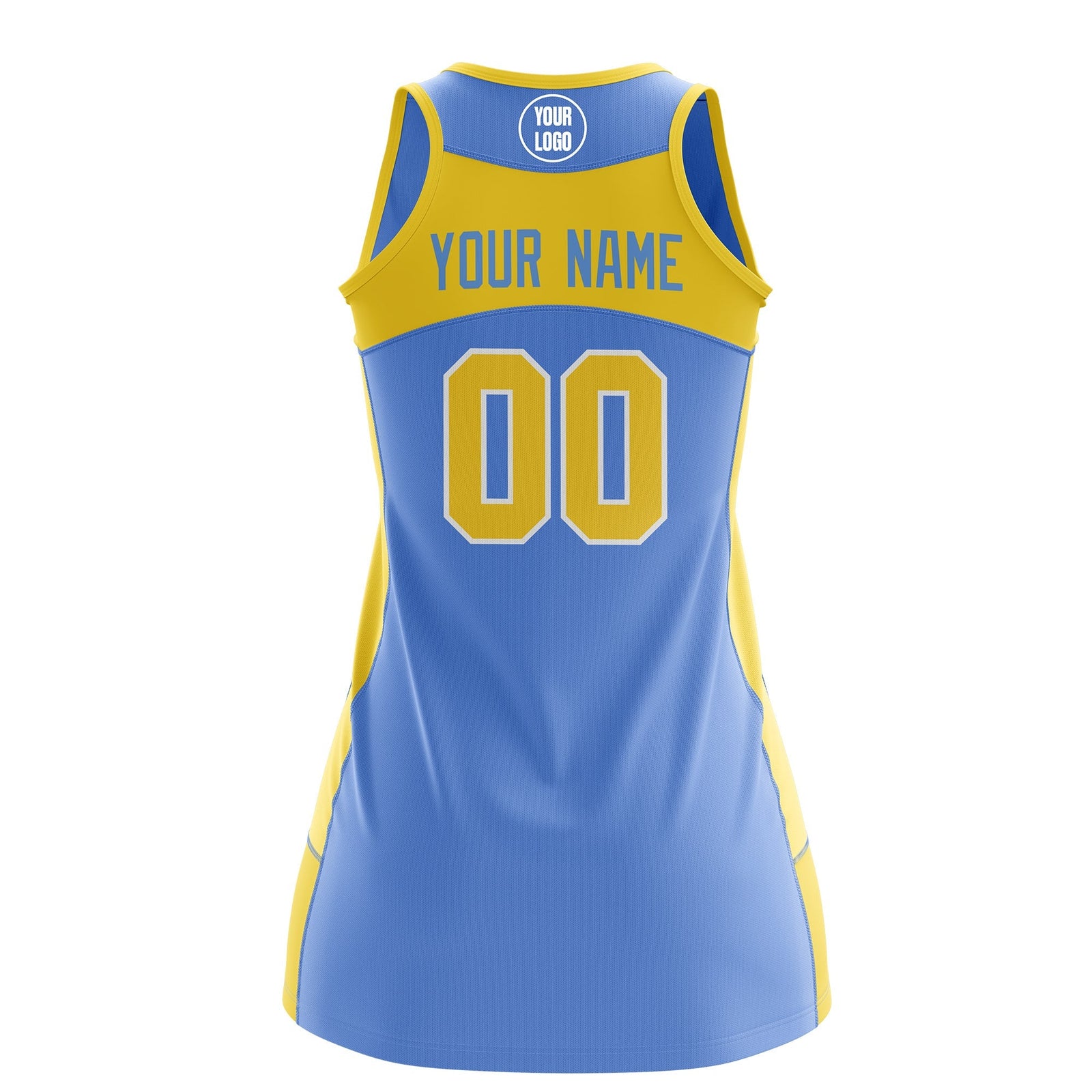 Custom Netball Dress | Powder Blue Gold Classic Style Two-Tone Breathable Performance Sportswear