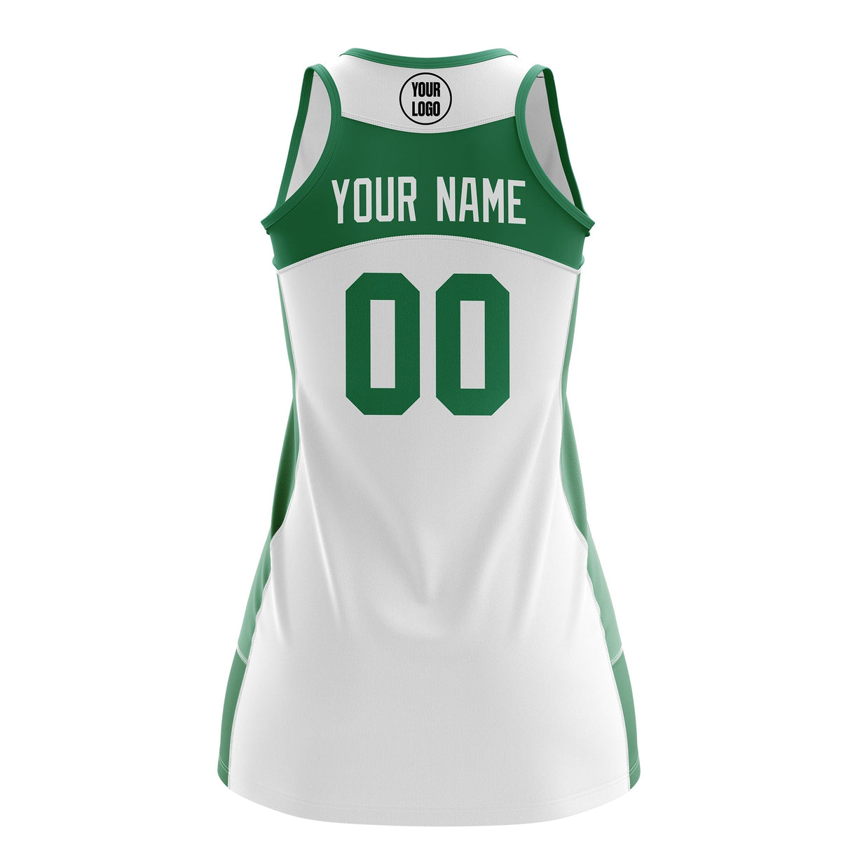 Custom Netball Dress | White Kelly Green Classic Style Two-Tone Professional Team Uniforms