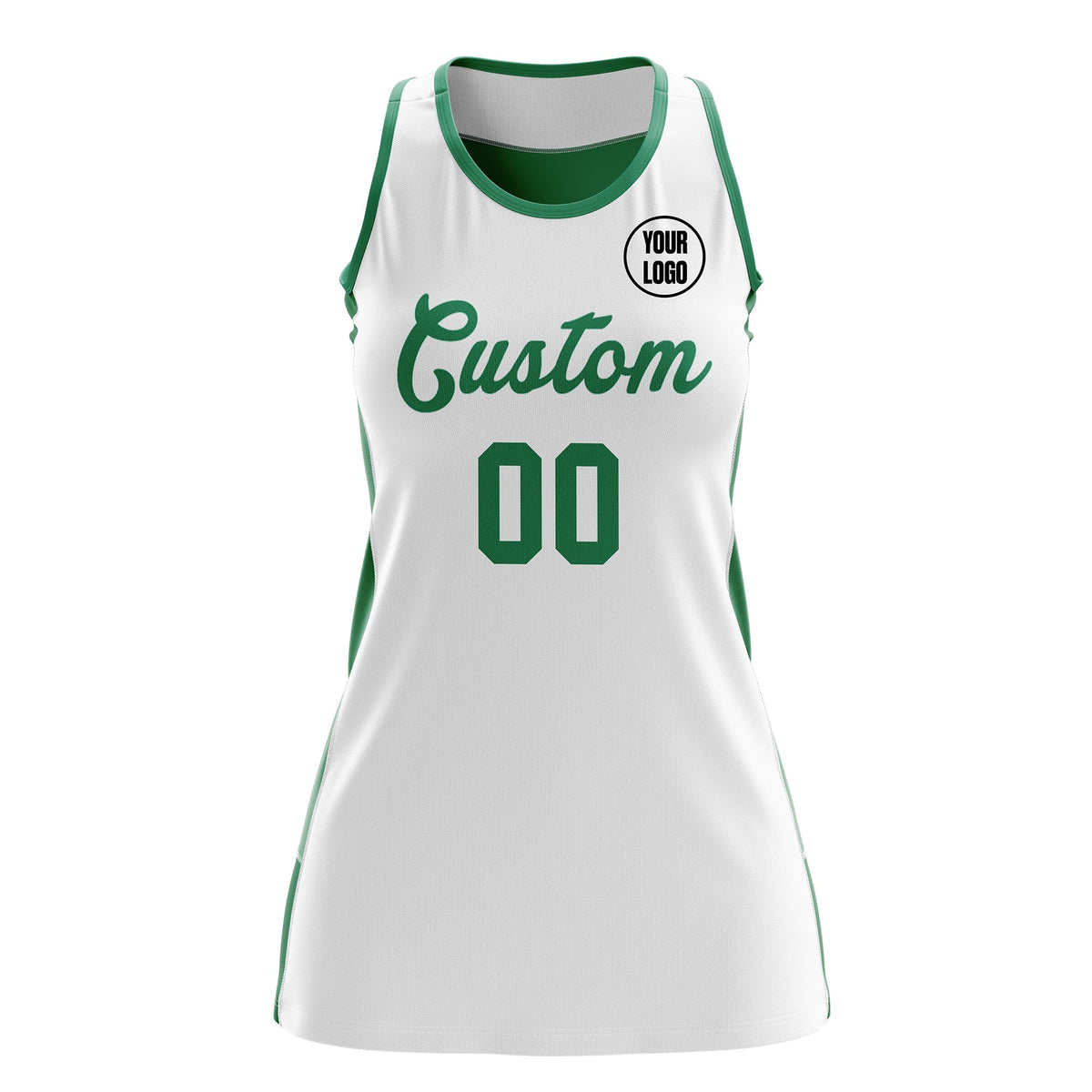 Custom Netball Dress | White Kelly Green Classic Style Two-Tone Professional Team Uniforms