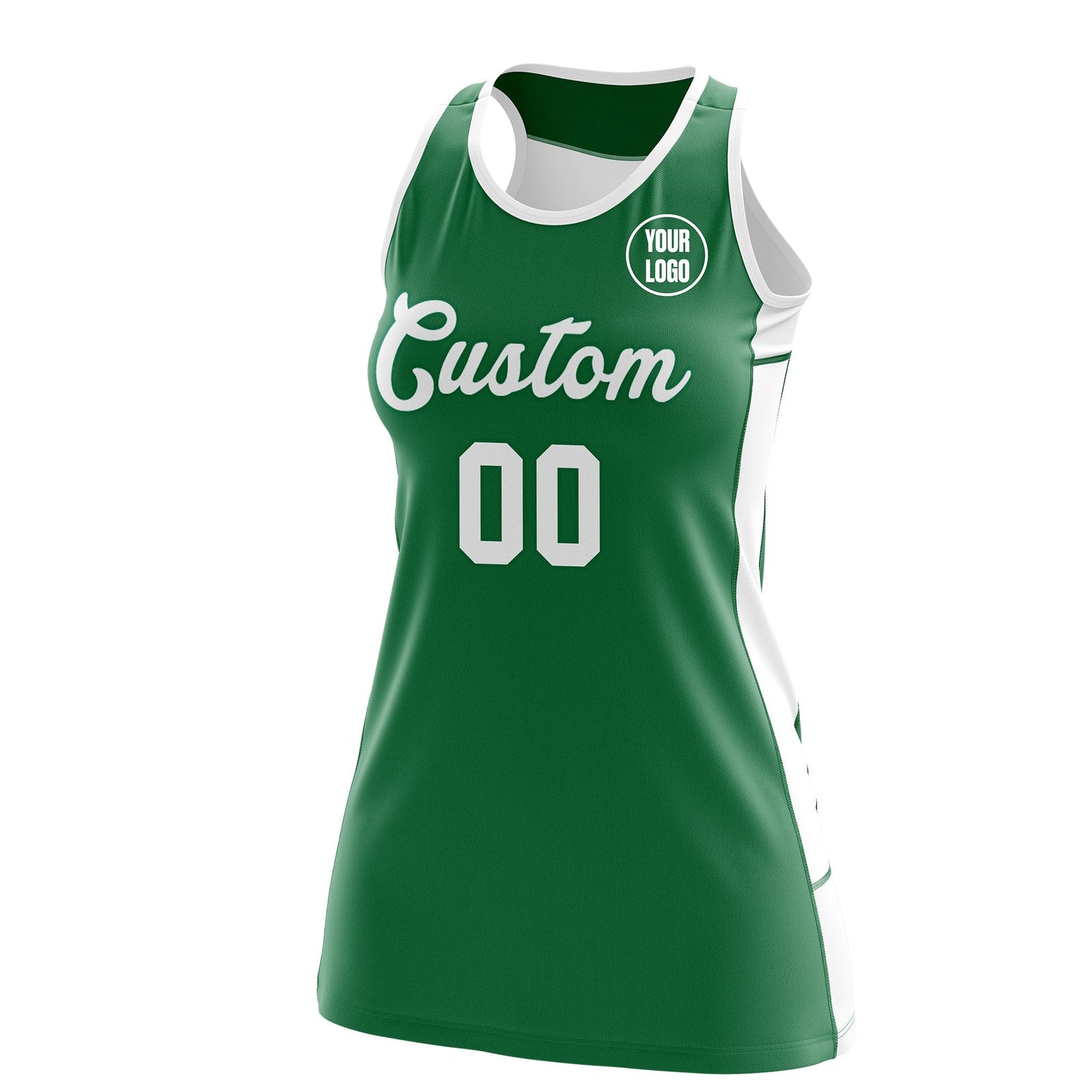 Custom Netball Dress | Kelly Green White Classic Style Two-Tone Breathable Performance Sportswear