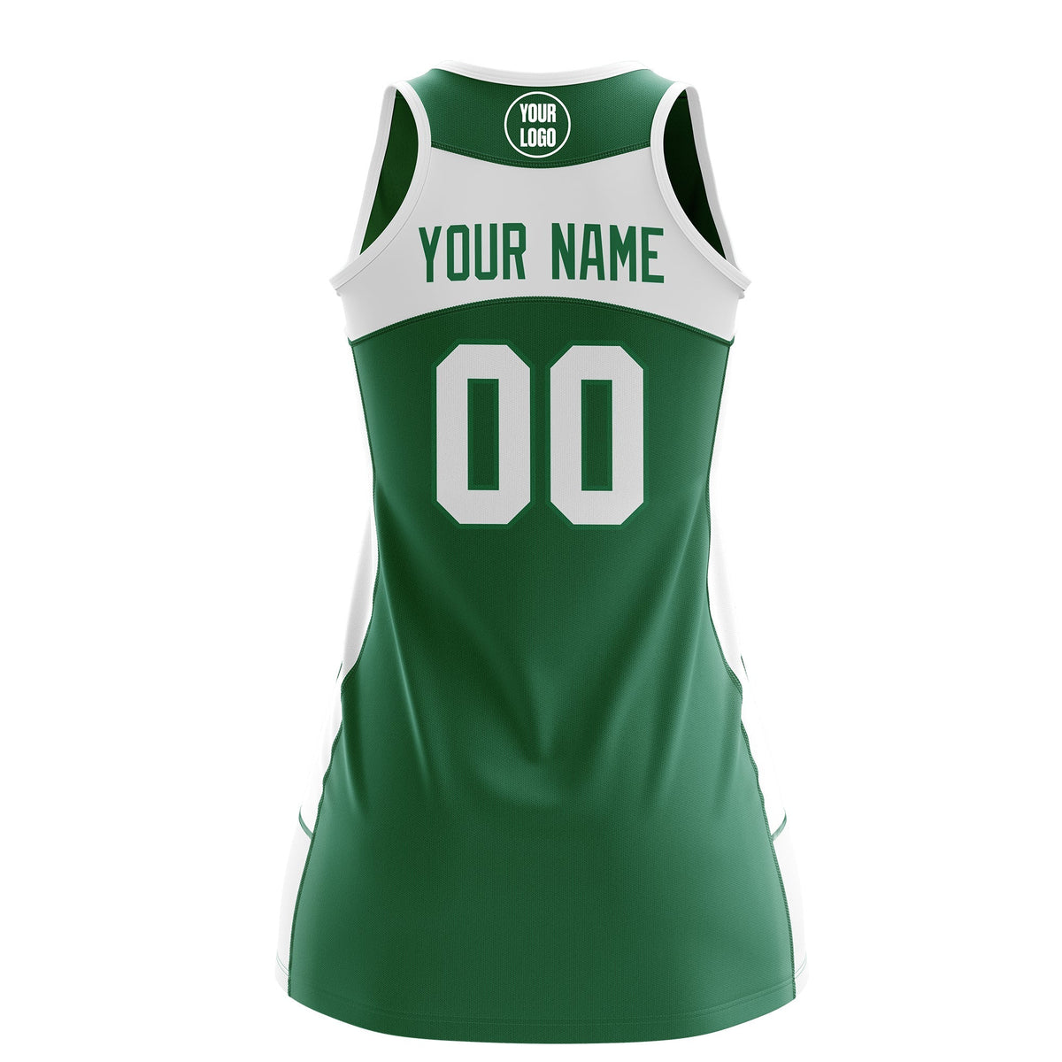Custom Netball Dress | Kelly Green White Classic Style Two-Tone Breathable Performance Sportswear