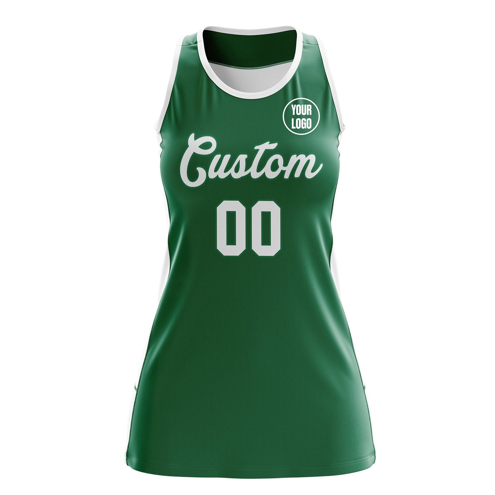 Custom Netball Dress | Kelly Green White Classic Style Two-Tone Breathable Performance Sportswear