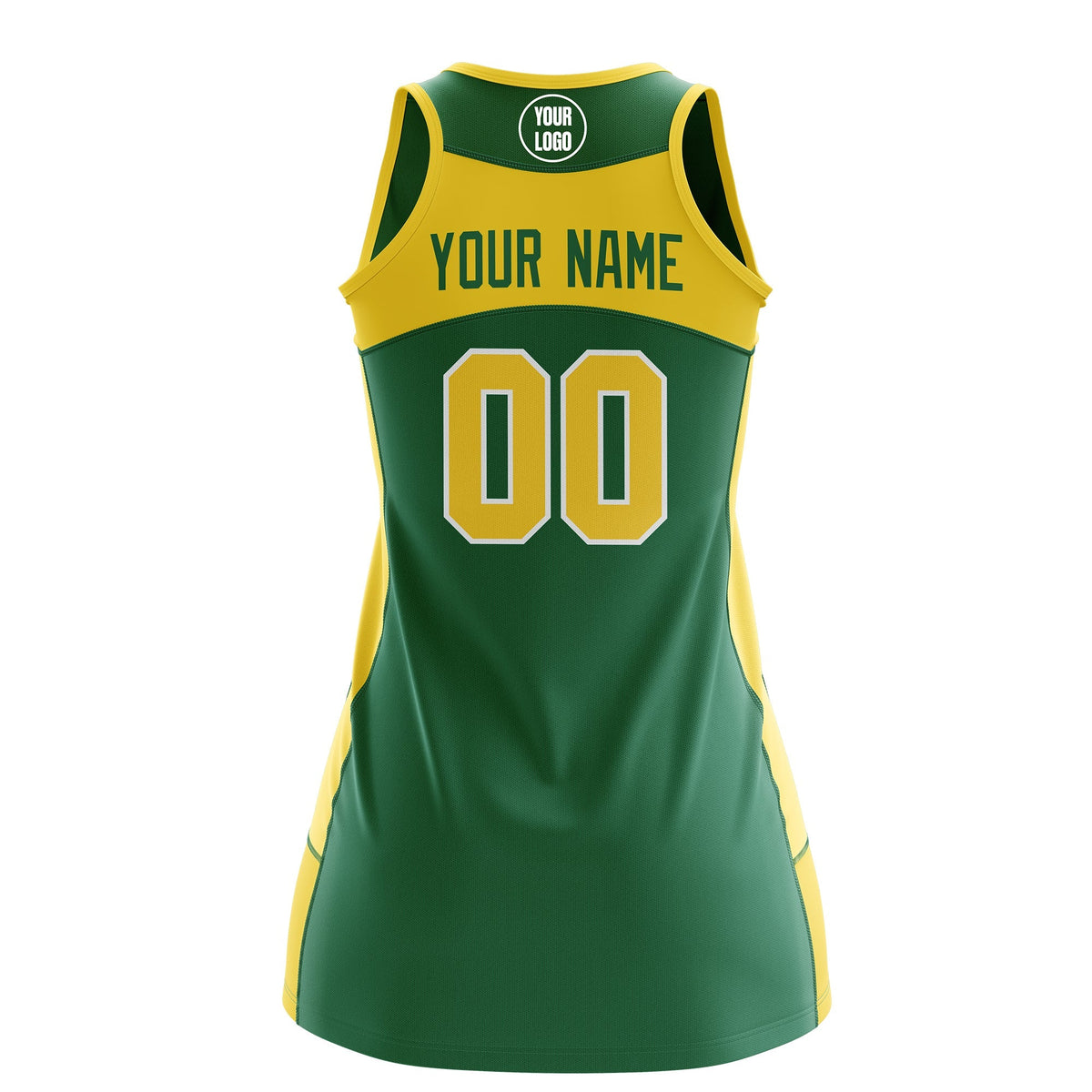 Custom Netball Dress | Kelly Green Gold Classic Style Two-Tone Professional Team Uniforms