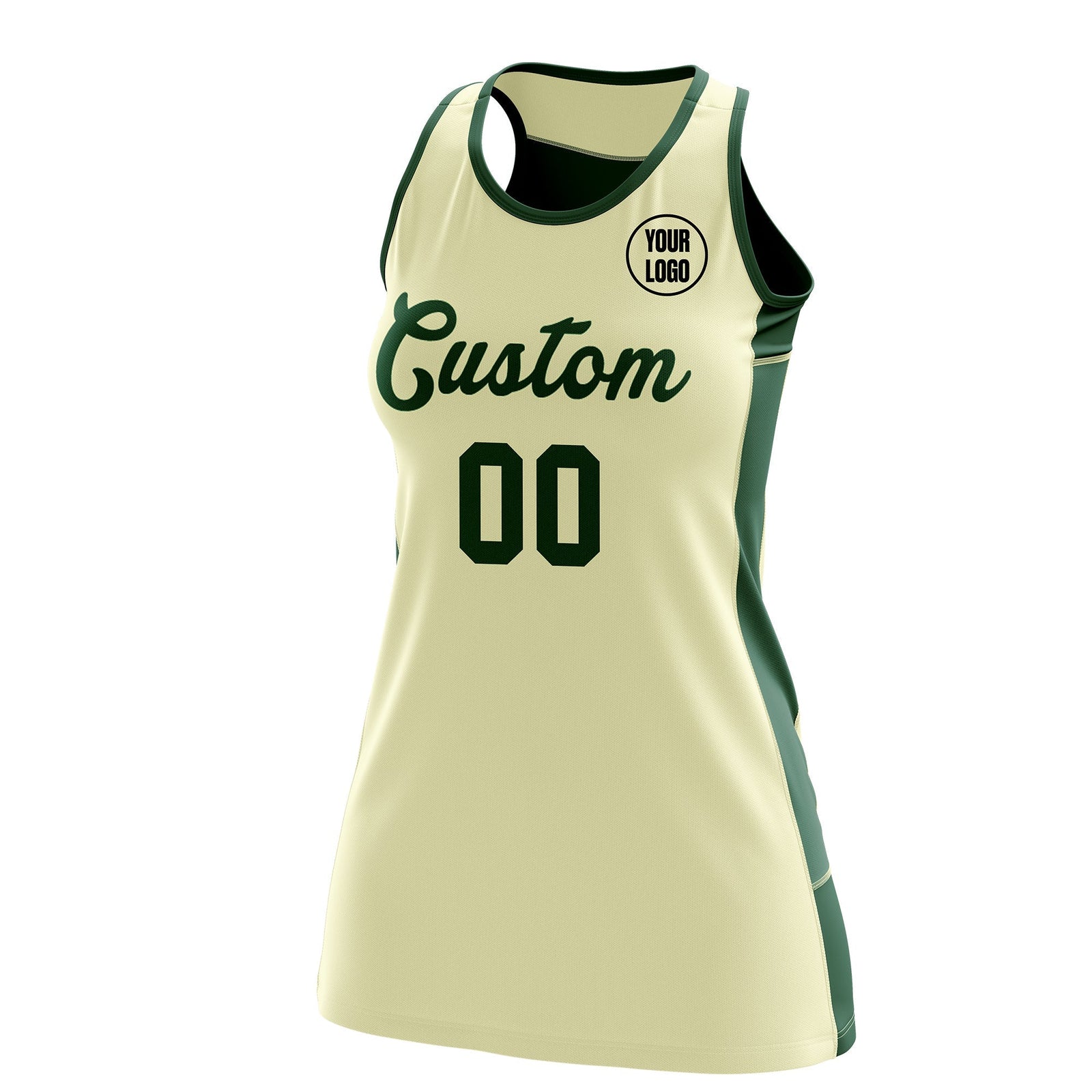 Custom Netball Dress | Cream Green Classic Style Two-Tone Breathable Performance Sportswear
