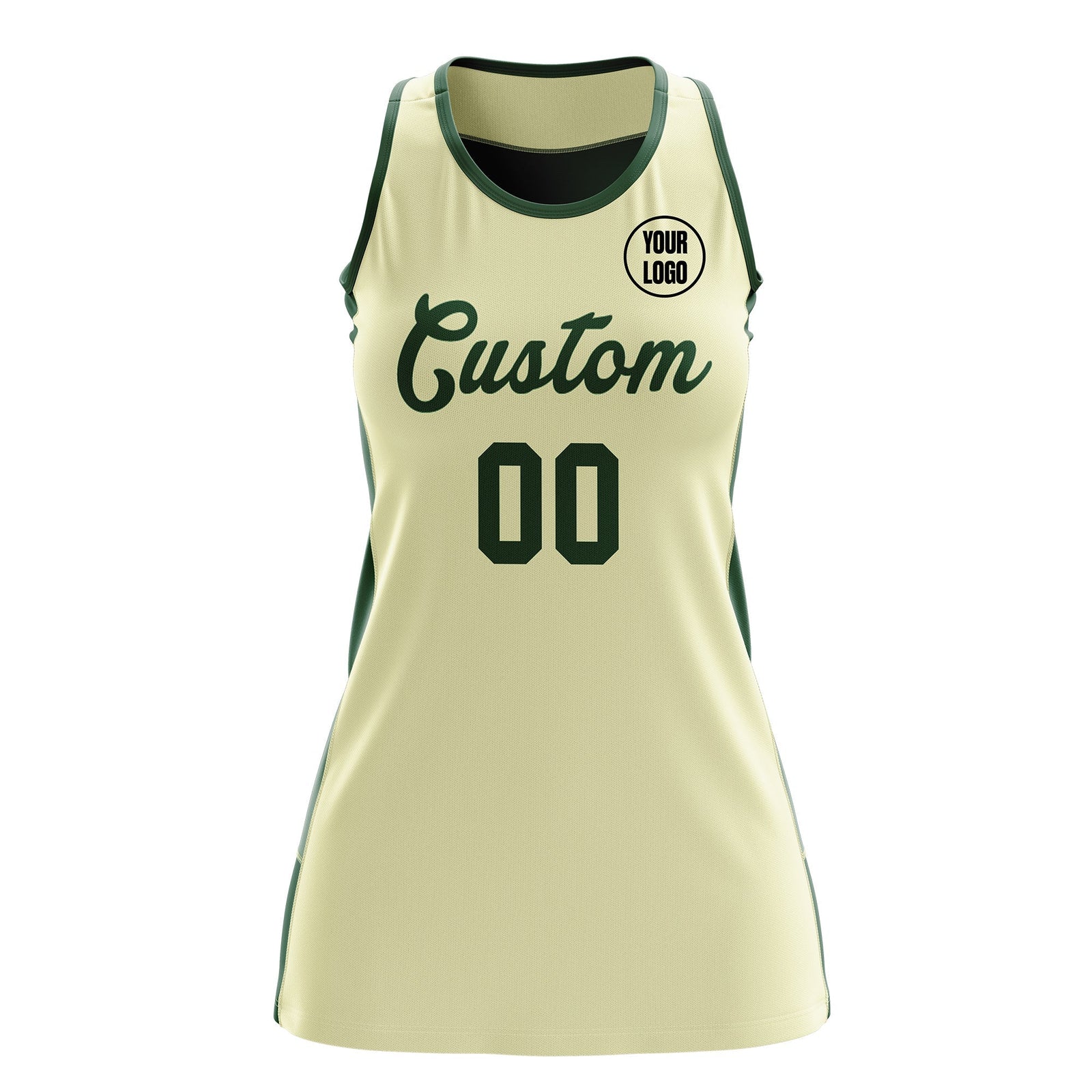 Custom Netball Dress | Cream Green Classic Style Two-Tone Breathable Performance Sportswear