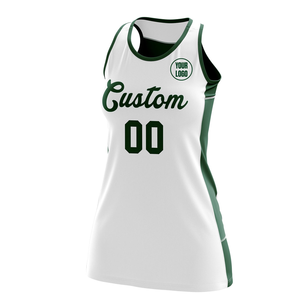 Custom Netball Dress | White Green Classic Style Two-Tone Professional Team Uniforms