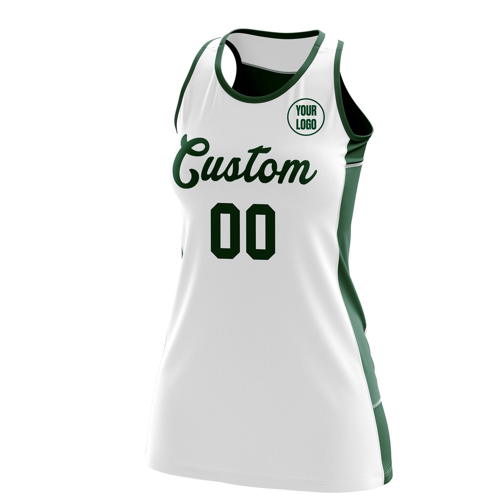 Custom Netball Dress | White Green Classic Style Two-Tone Professional Team Uniforms