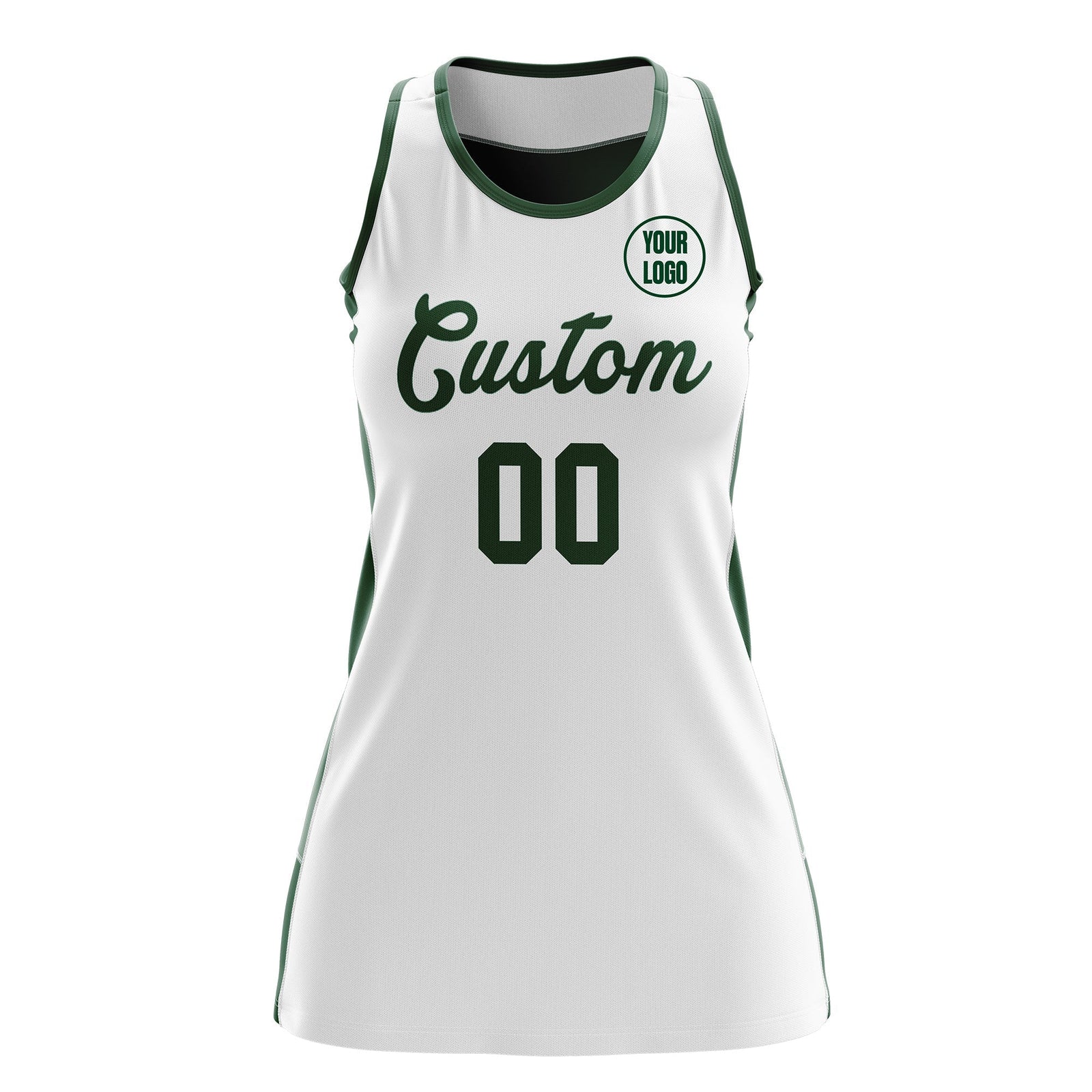 Custom Netball Dress | White Green Classic Style Two-Tone Professional Team Uniforms