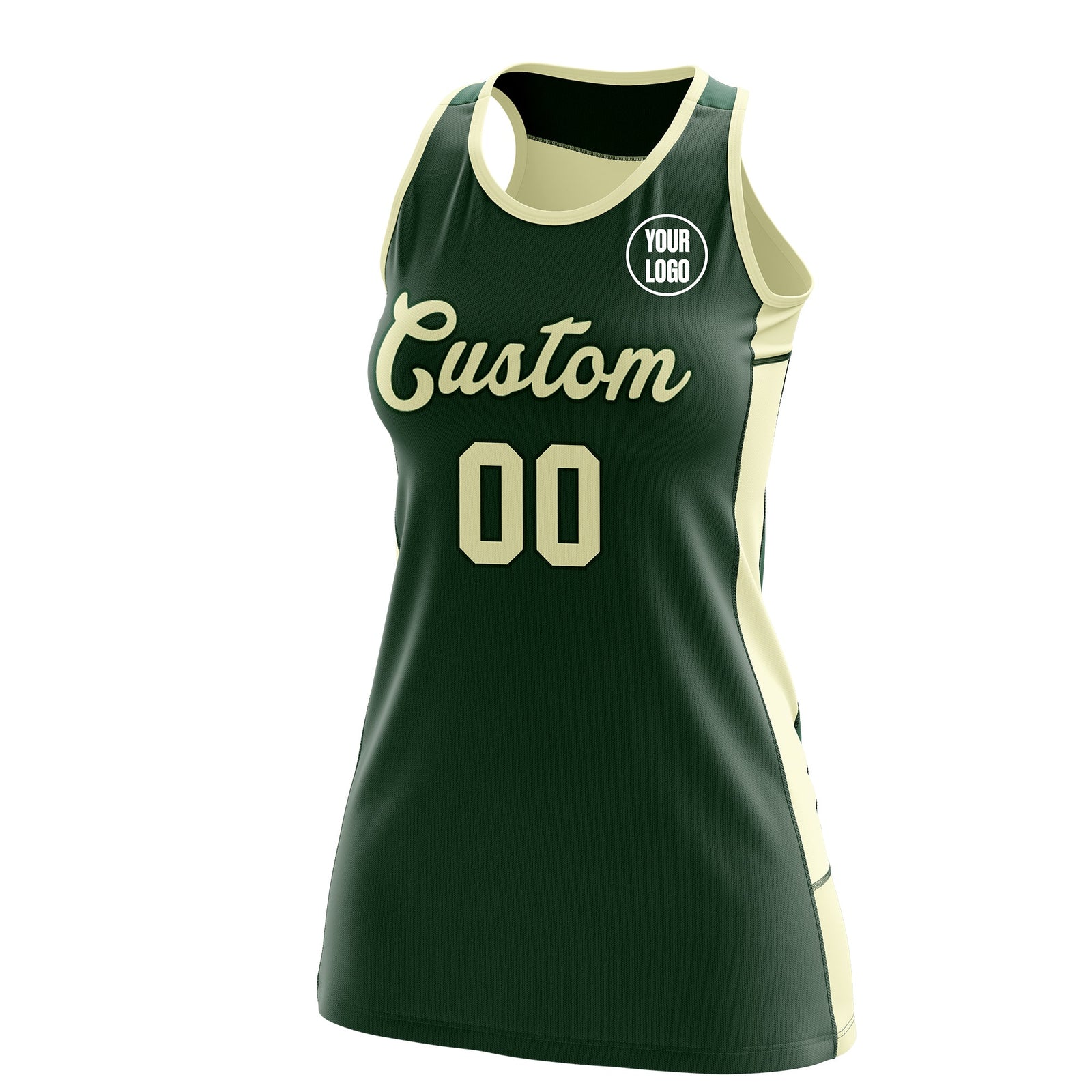 Custom Netball Dress | Green Cream Classic Style Two-Tone Match Day Uniform