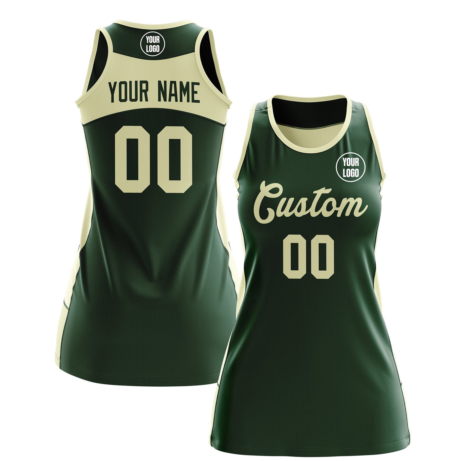 Custom Netball Dress | Green Cream Classic Style Two-Tone Match Day Uniform