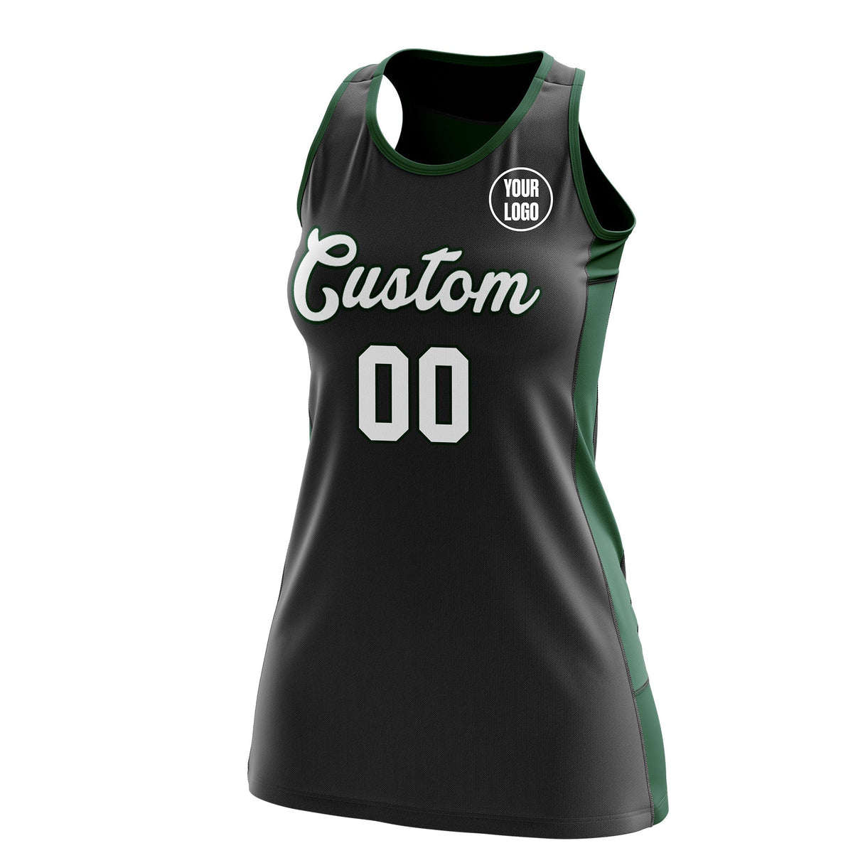 Custom Netball Dress | Black Green Classic Style Two-Tone Breathable Performance Sportswear