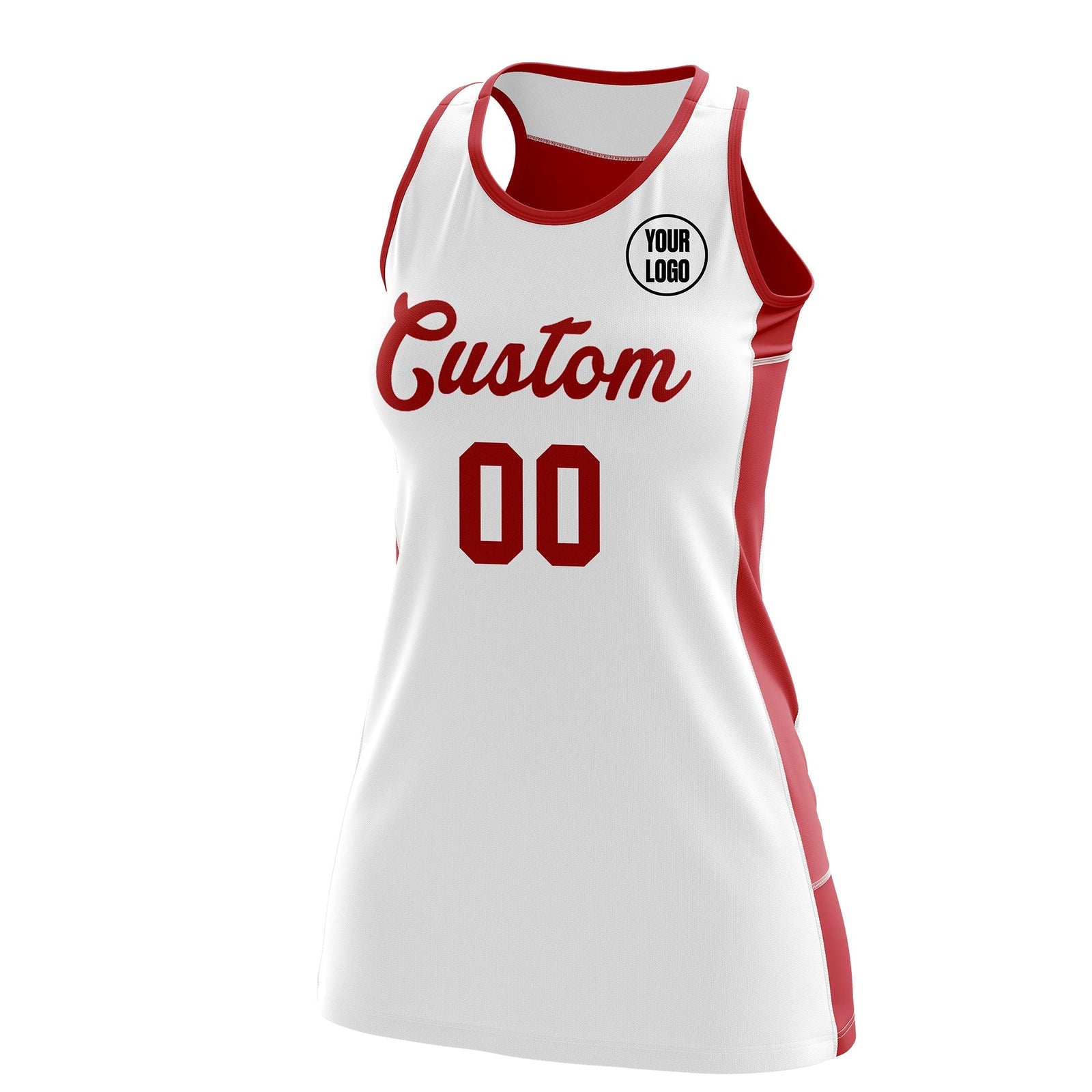 Custom Netball Dress | White Red Classic Style Two-Tone Professional Team Uniforms