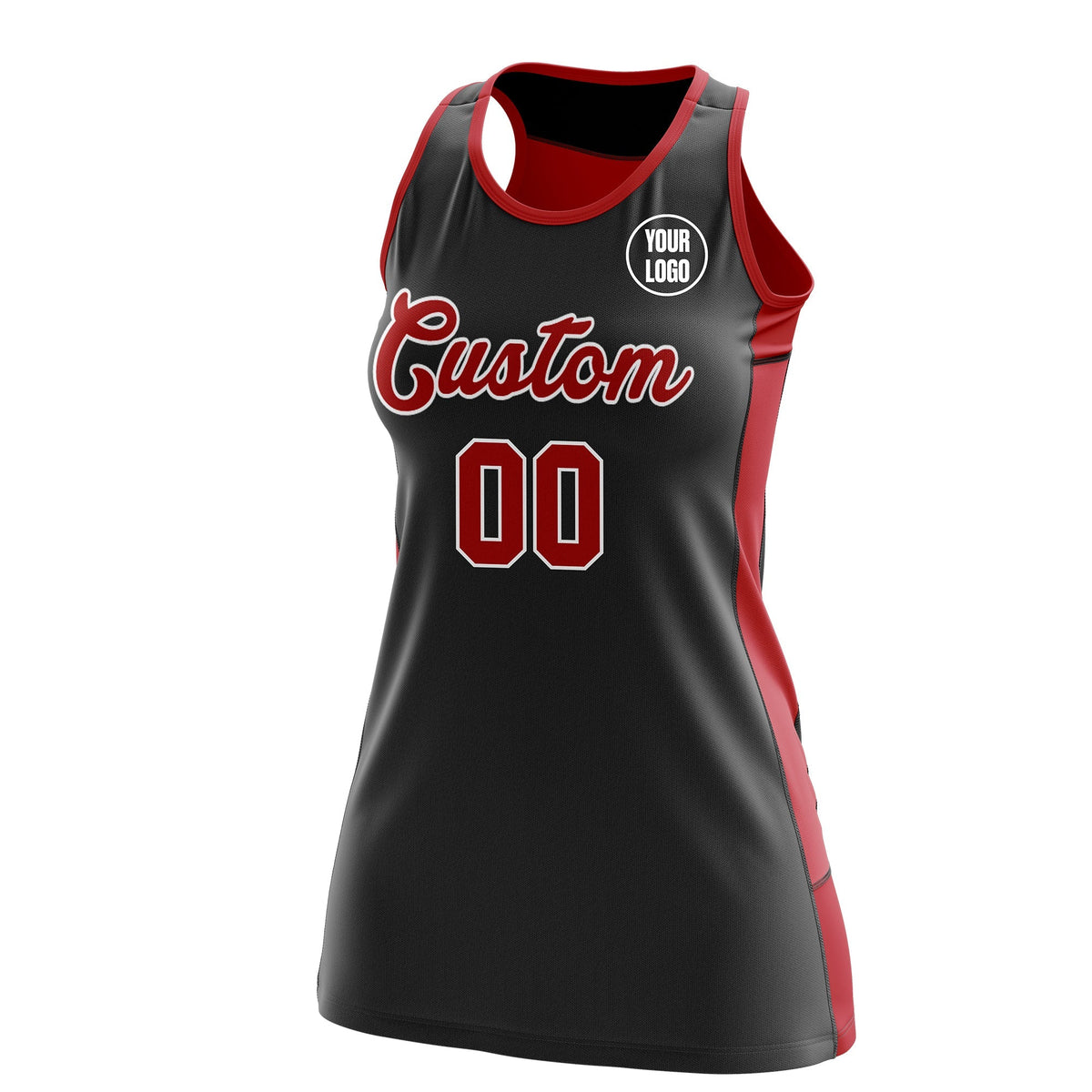 Custom Netball Dress | Black Red Classic Style Two-Tone Breathable Performance Sportswear