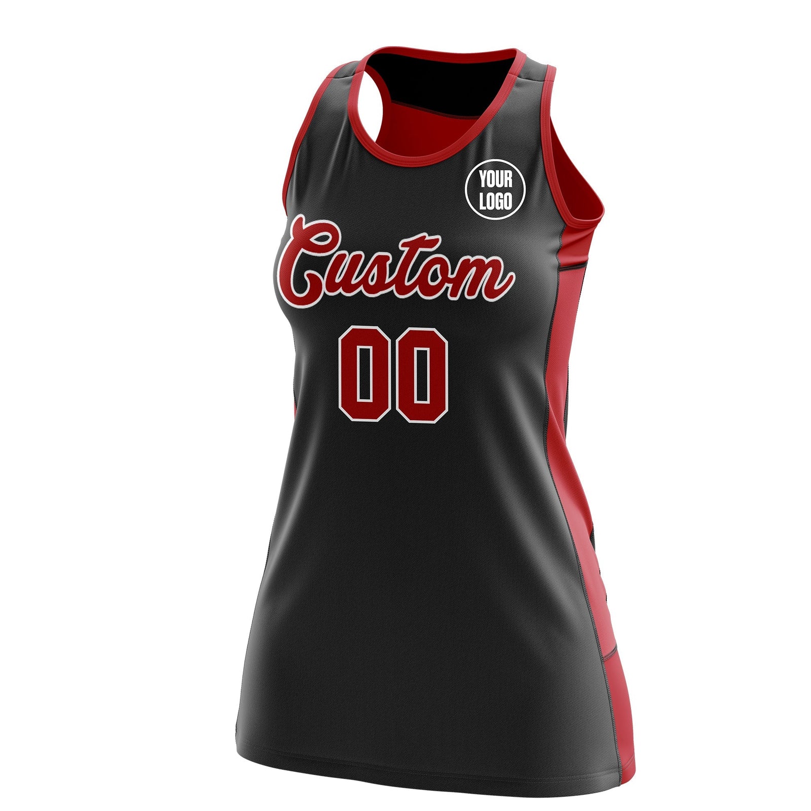 Custom Netball Dress | Black Red Classic Style Two-Tone Breathable Performance Sportswear