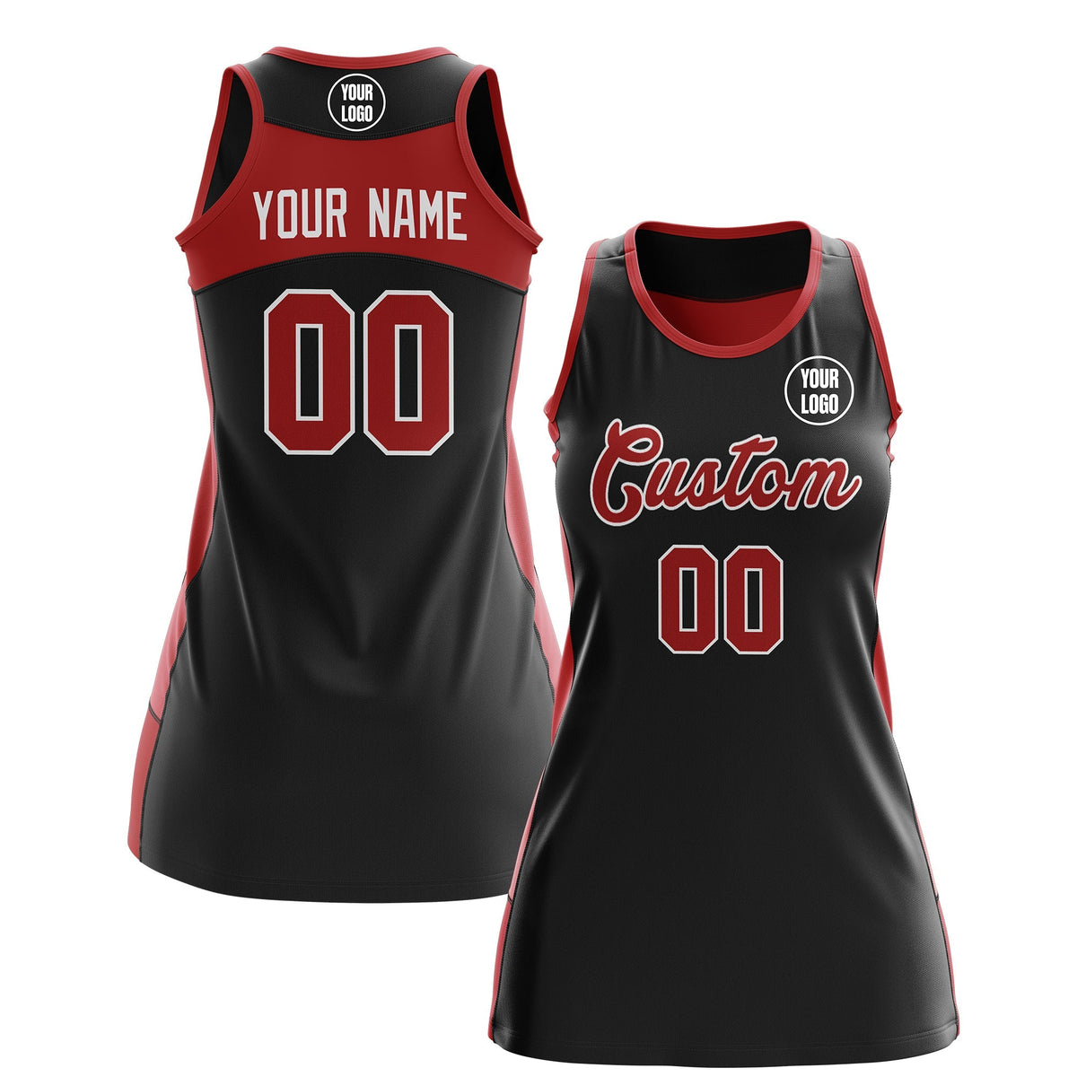 Custom Netball Dress | Black Red Classic Style Two-Tone Breathable Performance Sportswear