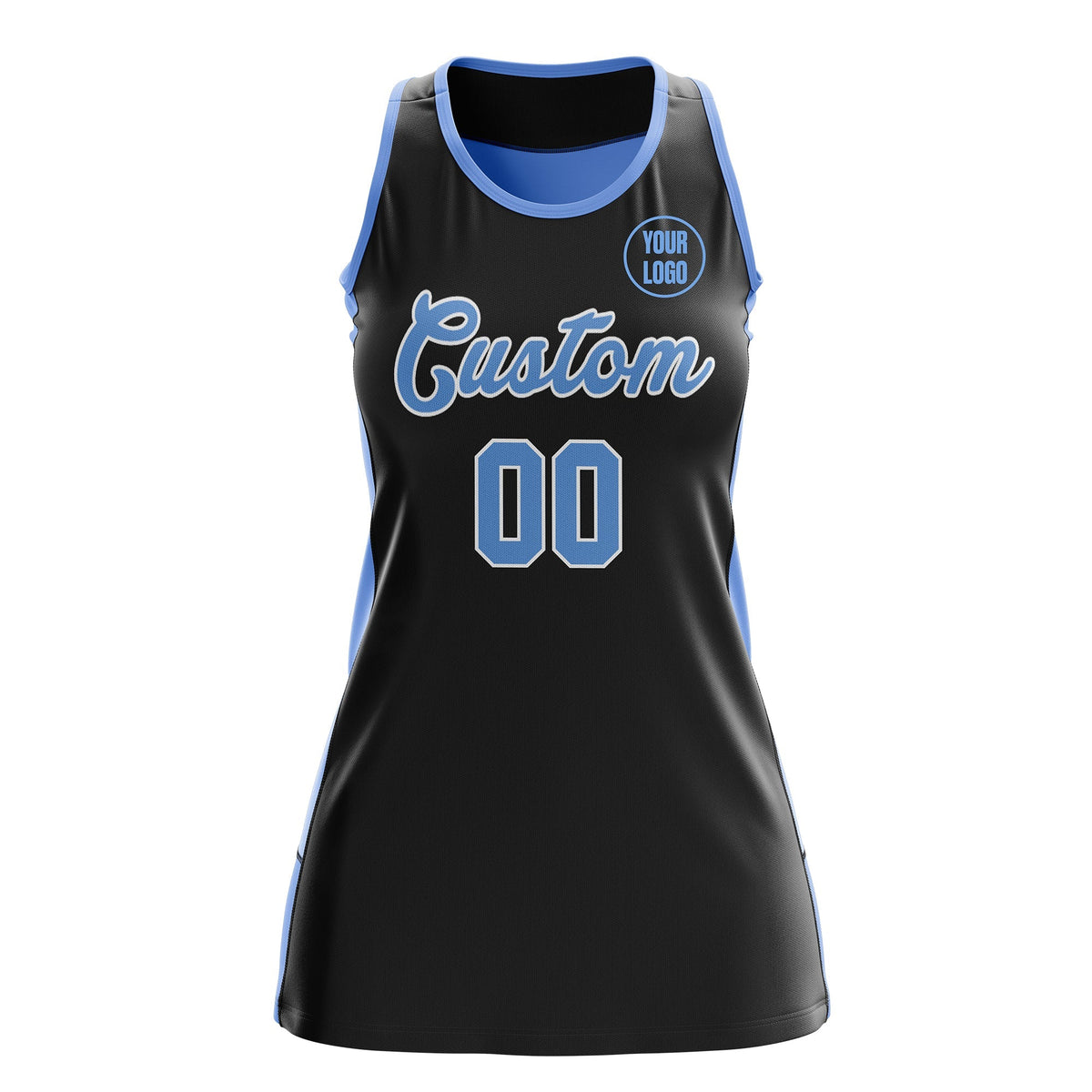 Custom Netball Dress | Black Powder Blue Classic Style Two-Tone Professional Team Uniforms
