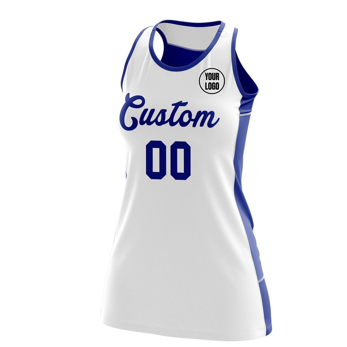 Custom Netball Dress | White Royal Blue Classic Style Two-Tone Match Day Uniform