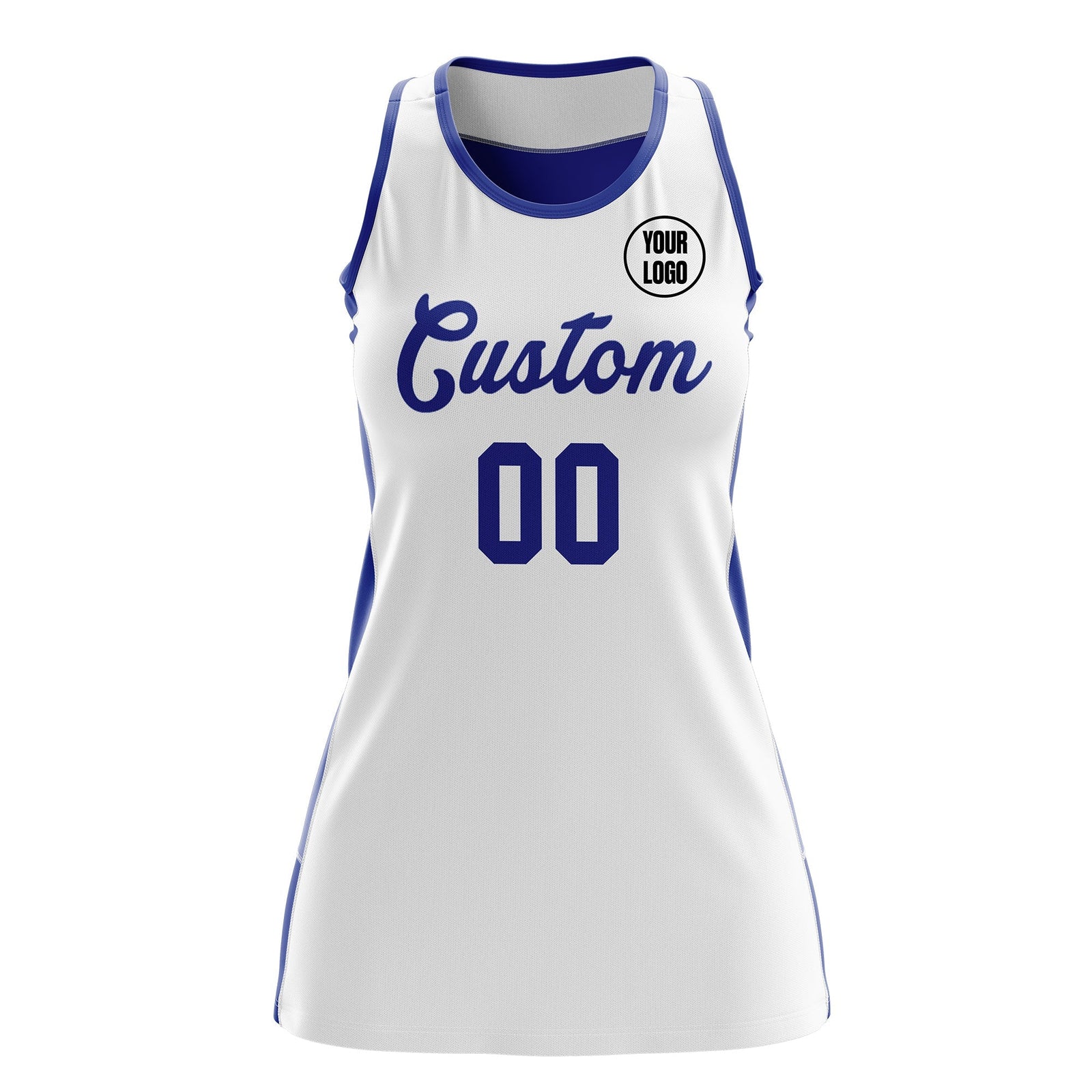 Custom Netball Dress | White Royal Blue Classic Style Two-Tone Match Day Uniform