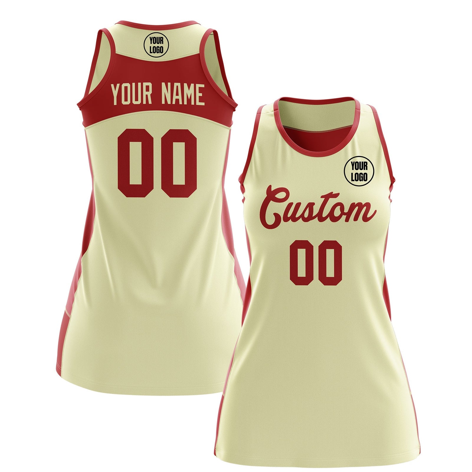 Custom Netball Dress | Cream Red Classic Style Two-Tone Breathable Performance Sportswear