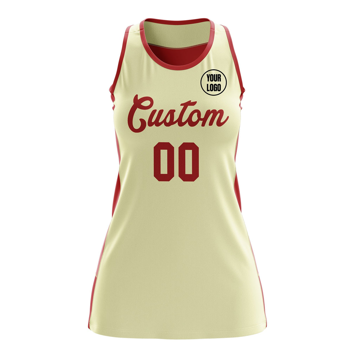 Custom Netball Dress | Cream Red Classic Style Two-Tone Breathable Performance Sportswear
