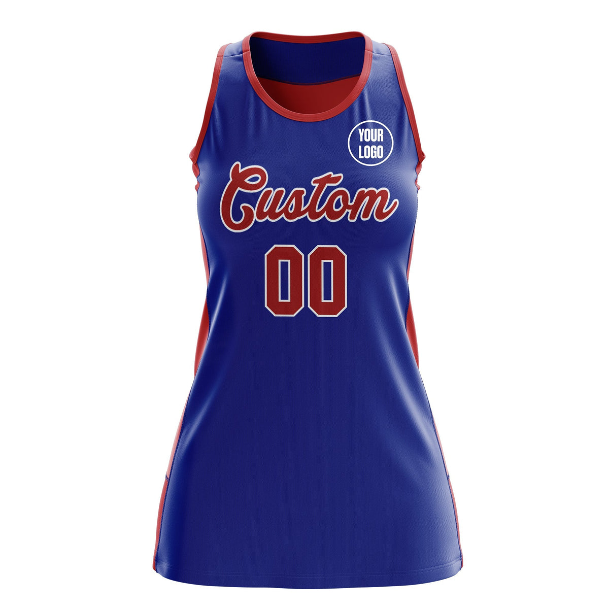 Custom Netball Dress | Royal Blue Red Classic Style Two-Tone Professional Team Uniforms