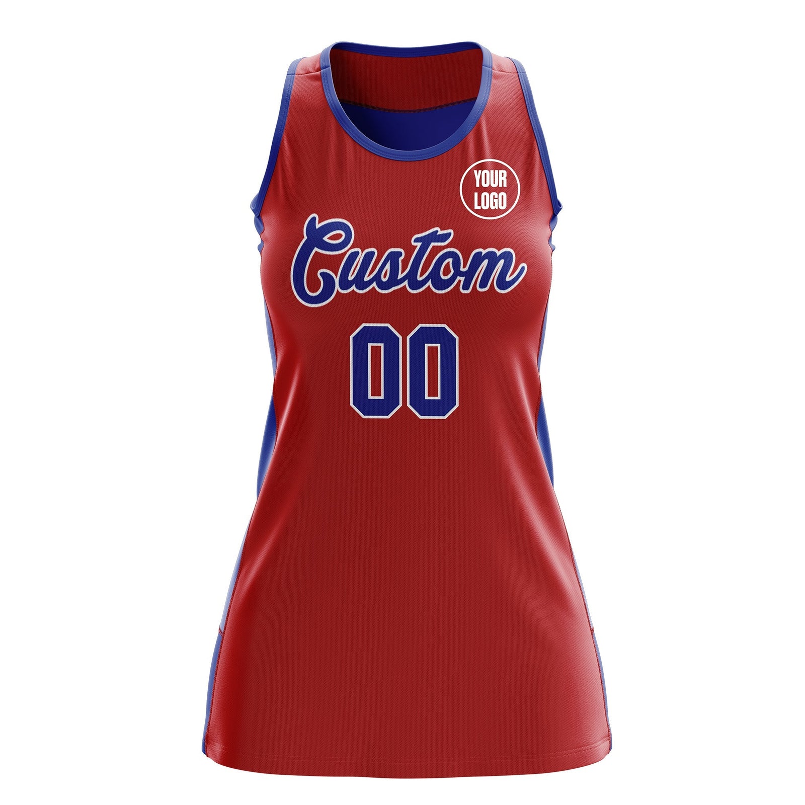 Custom Netball Dress | Red Royal Blue Classic Style Two-Tone Match Day Uniform