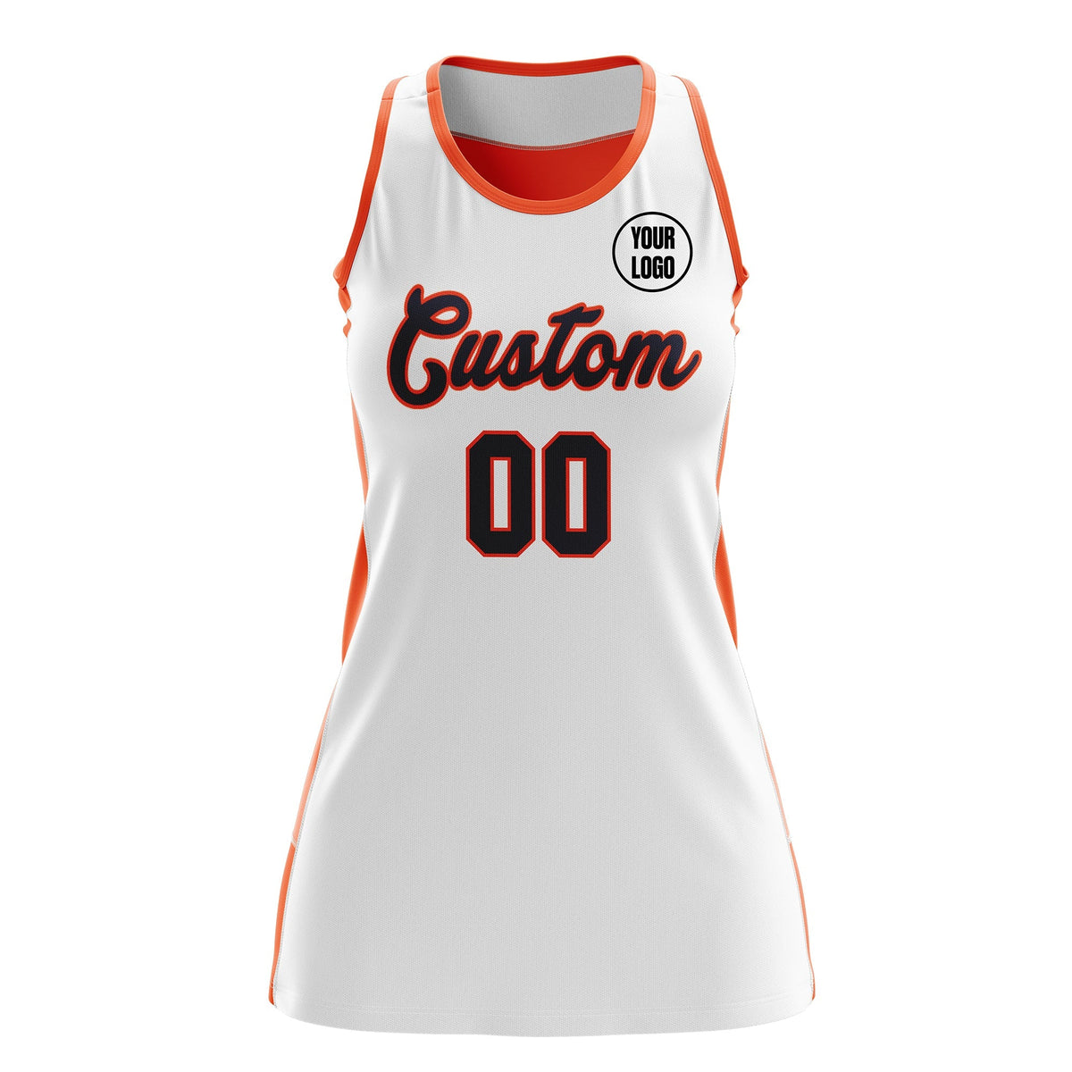 Custom Netball Dress | White Orange Classic Style Two-Tone Breathable Performance Sportswear