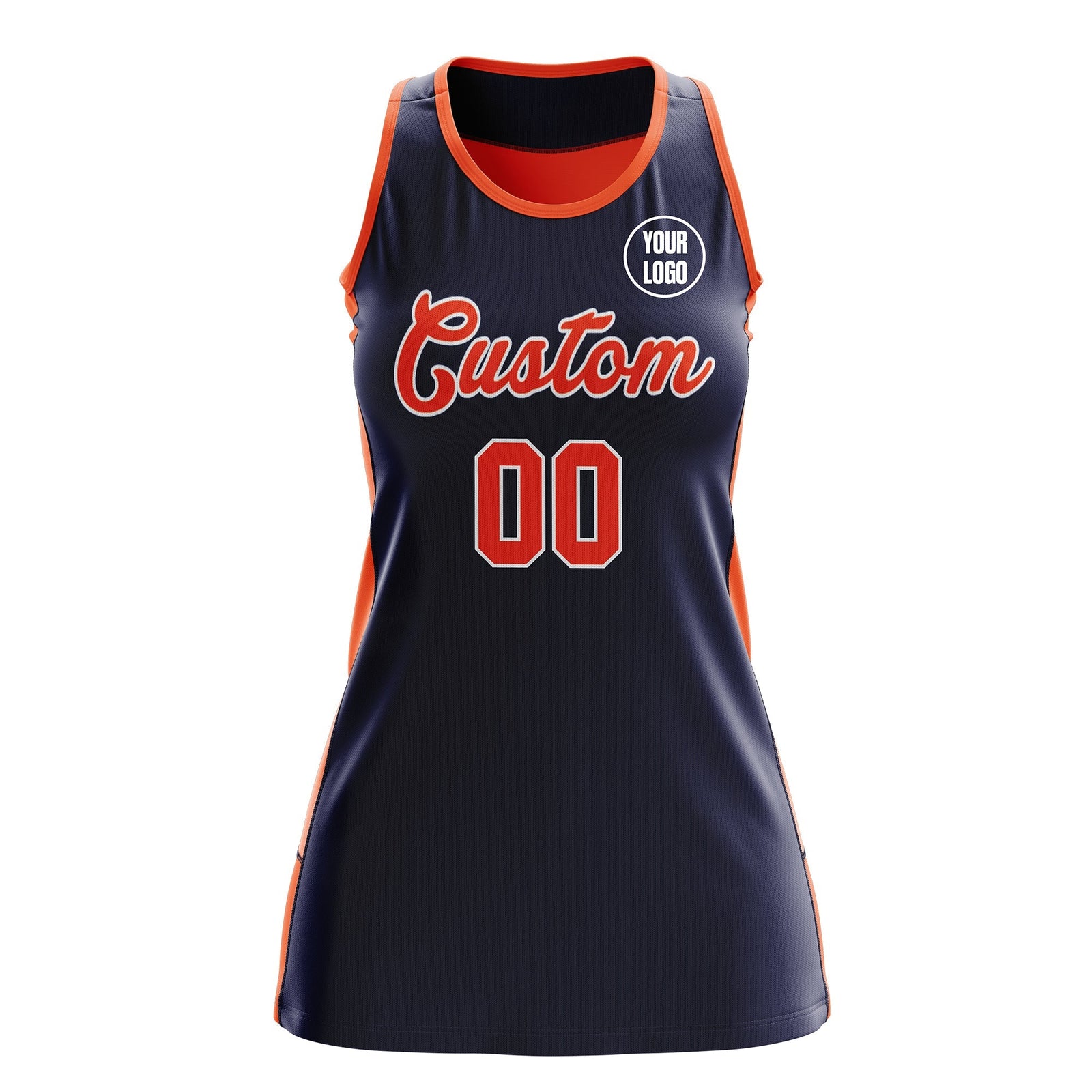 Custom Netball Dress | Navy Orange Classic Style Two-Tone Professional Team Uniforms